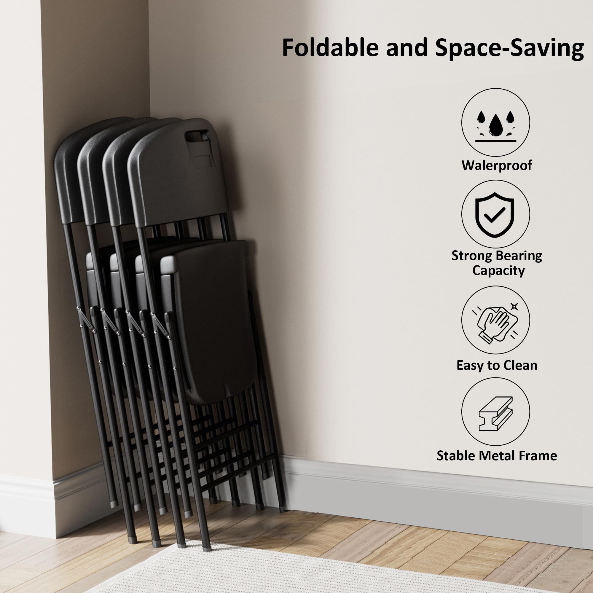 VECELO 5-Piece Folding Card Table and Chairs Set with Collapsible Legs - Portable for Indoor Outdoor Use, Picnic, Camping, Parties, Game Nights - Black