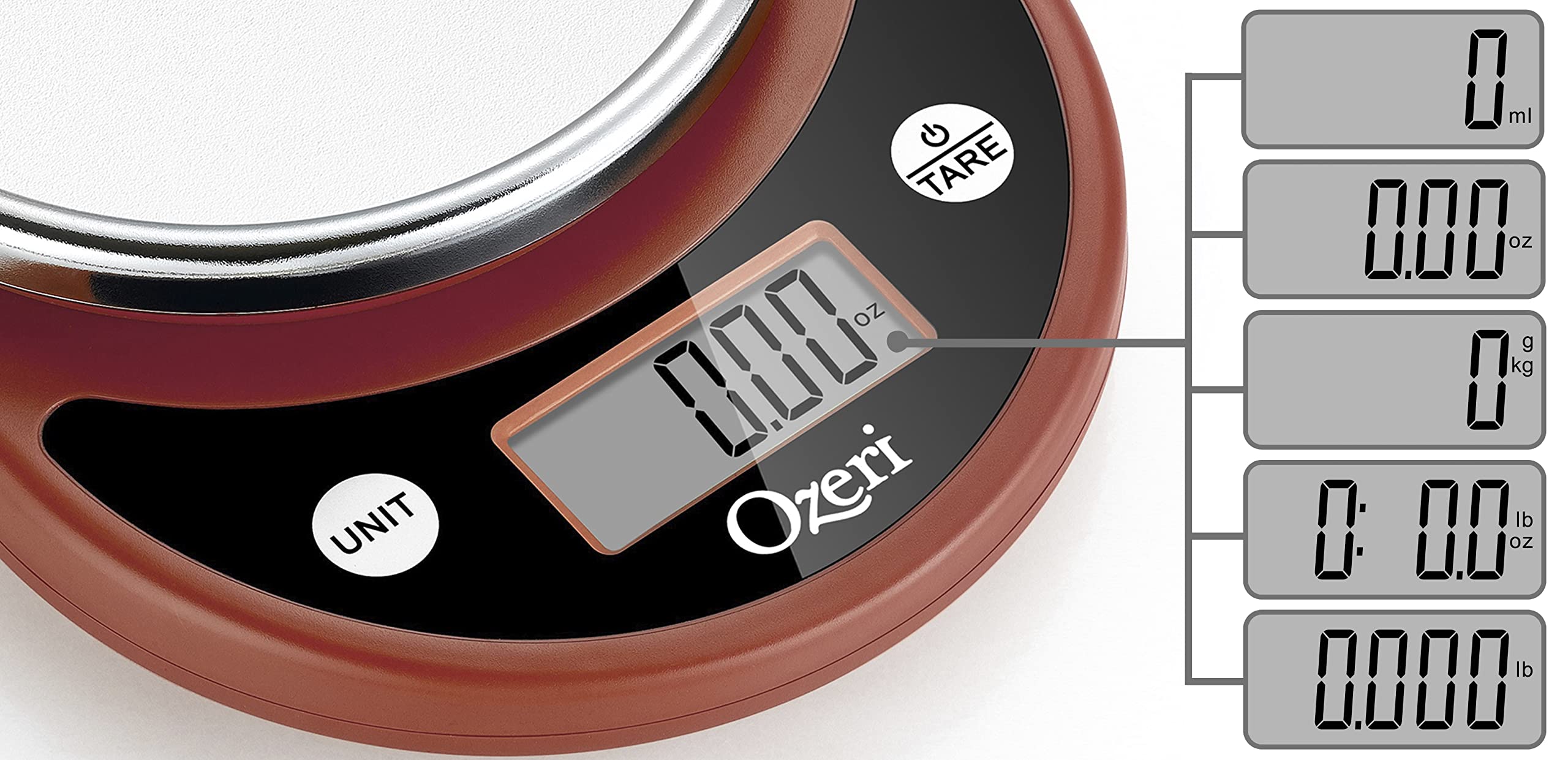 Ozeri Pronto Digital Kitchen Scale - Multifunction Food Scale with Precise Measurements in Burnt Ochre - Perfect for Baking, Cooking, and Portion Control