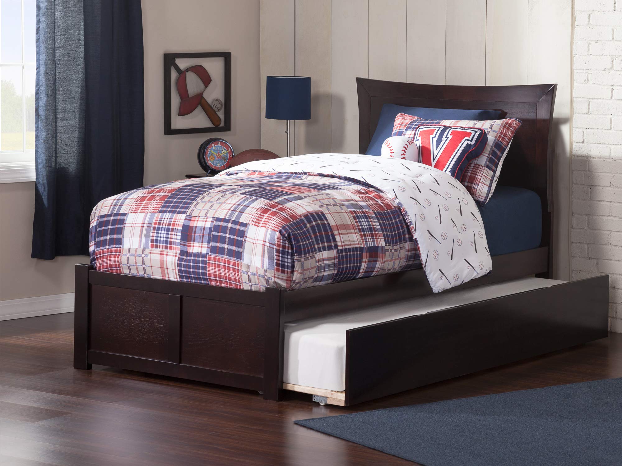 AFI Metro Twin Platform Bed with Footboard, Twin Trundle & USB Charger - Espresso Wood Finish | Space-Saving Kids Bedroom Furniture for Small Rooms & Sleepovers