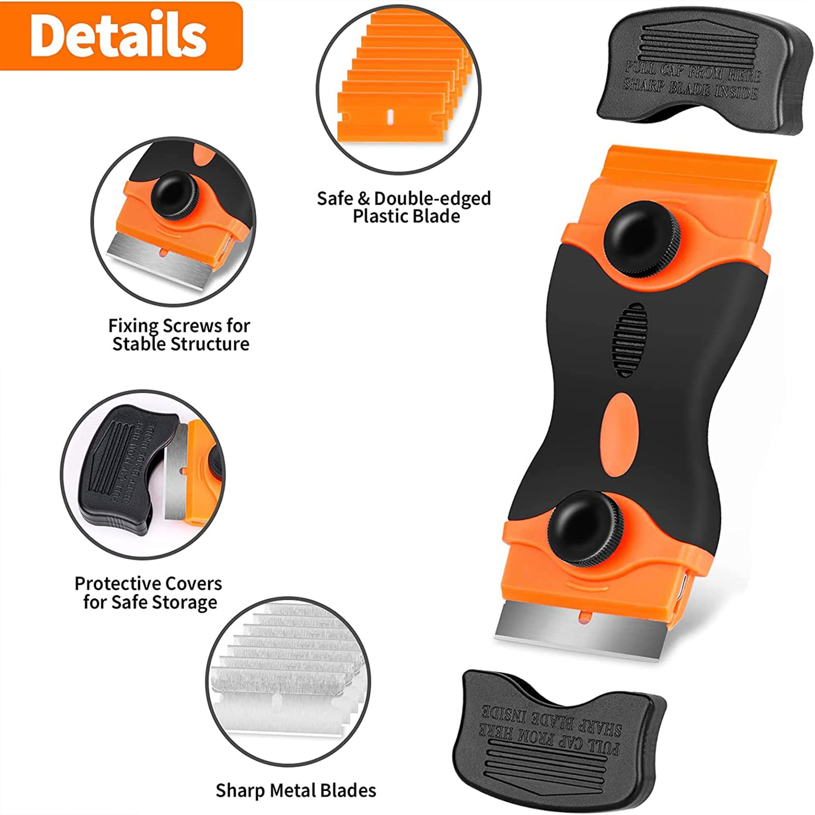 Hollraiku 2 Razor Blade Scraper - 40 Blades Double Edge Scraper Tool for Removing Stickers, Labels, Glue & Decals - Mini Plastic Scraper for Glass, Windows, Cooktops & Smooth Surfaces - Perfect for Home, Office & DIY Projects (GJCD42)