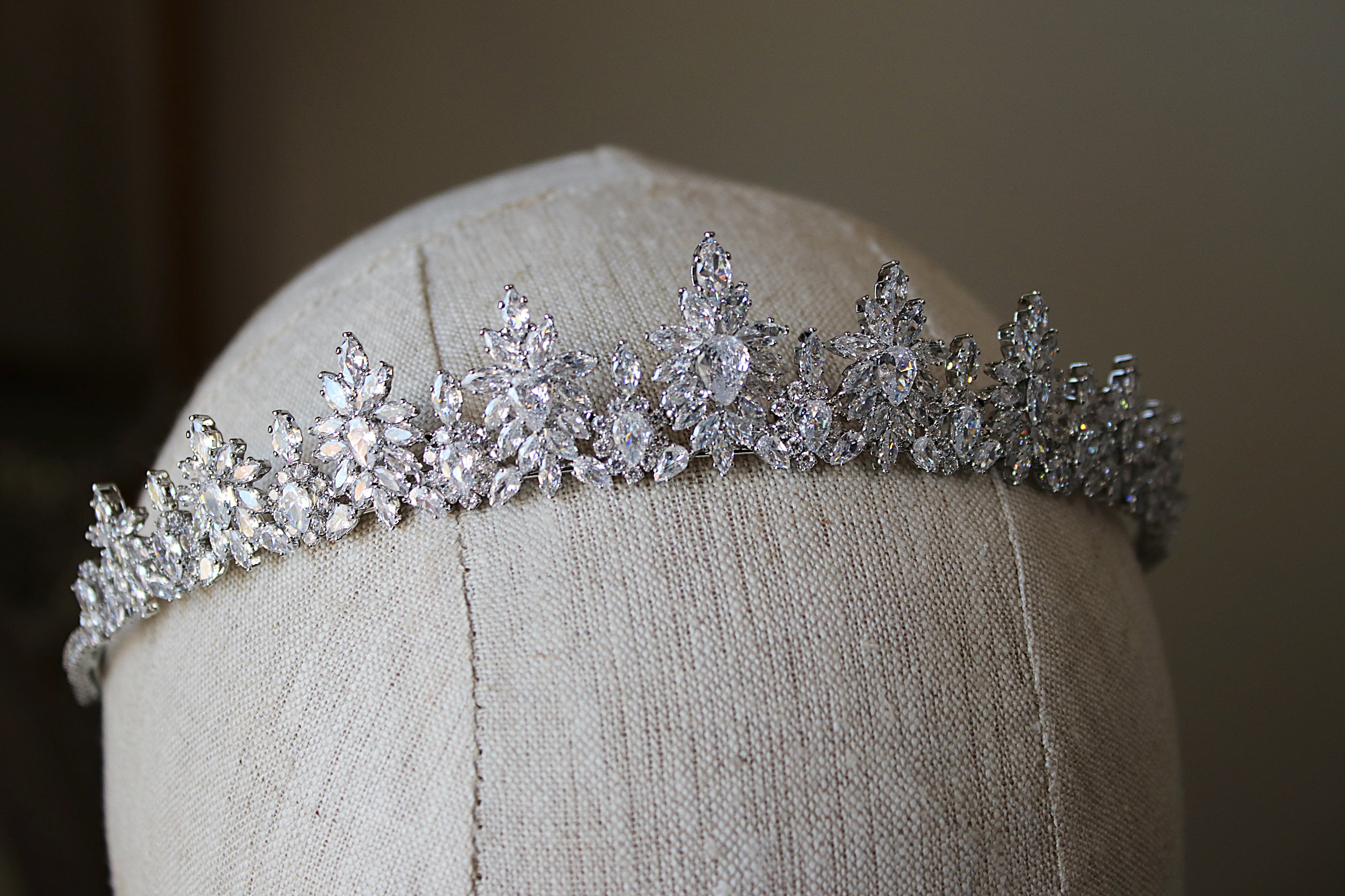 CONSTANCE Simulated Diamond Tiara - Elegant Crystal Bridal Headpiece for Weddings, Prom & Special Events | Sparkling Rhinestone Hair Accessory