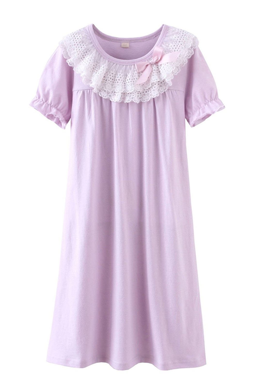 MZLIU Girls Princess Cotton Nightgown Dress - Long & Short Sleeve Cute Sleepwear for Toddler to Teen (3-14 Years) - Perfect for Bedtime, Sleepovers & Cozy Nights