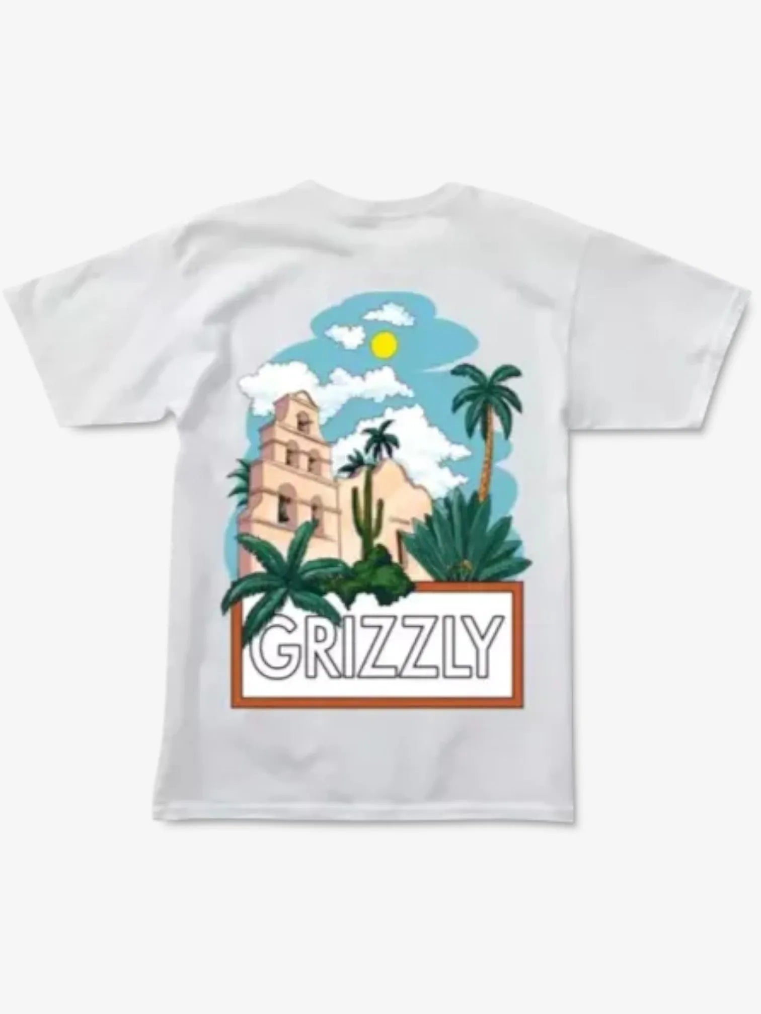 Grizzly Cabana Sky White T-Shirt for Men - Breathable Cotton Casual Tee for Summer, Beach, and Outdoor Activities