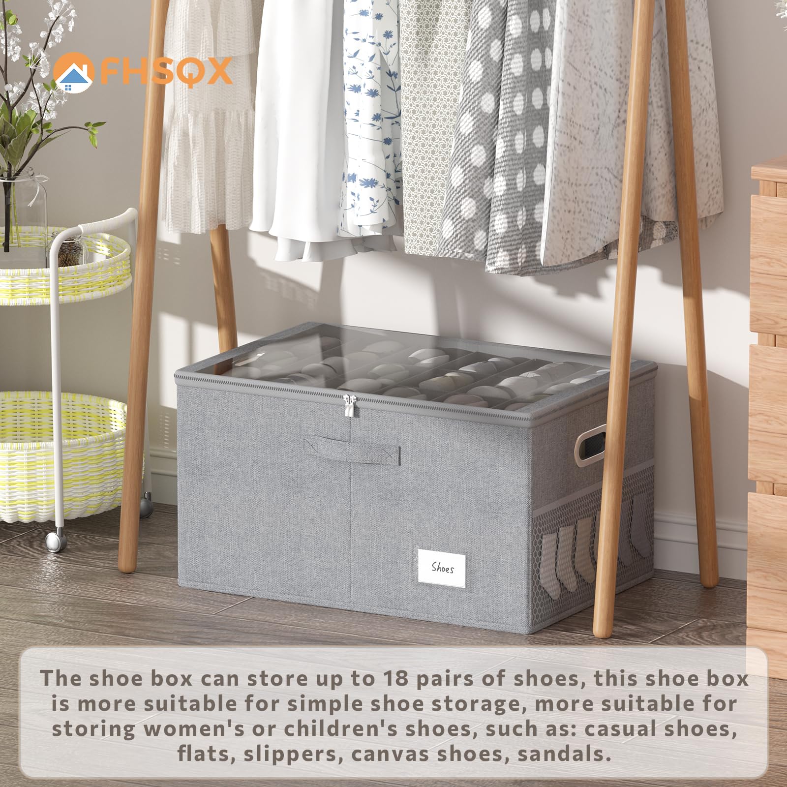 Foldable Shoe Storage Organizer for Closet - Clear View Shoe Box Containers Holds 18 Pairs, Adjustable Dividers for Shoes, Blankets, Linen & Clothing Storage - Perfect for Bedroom, Entryway & Dorm Organization