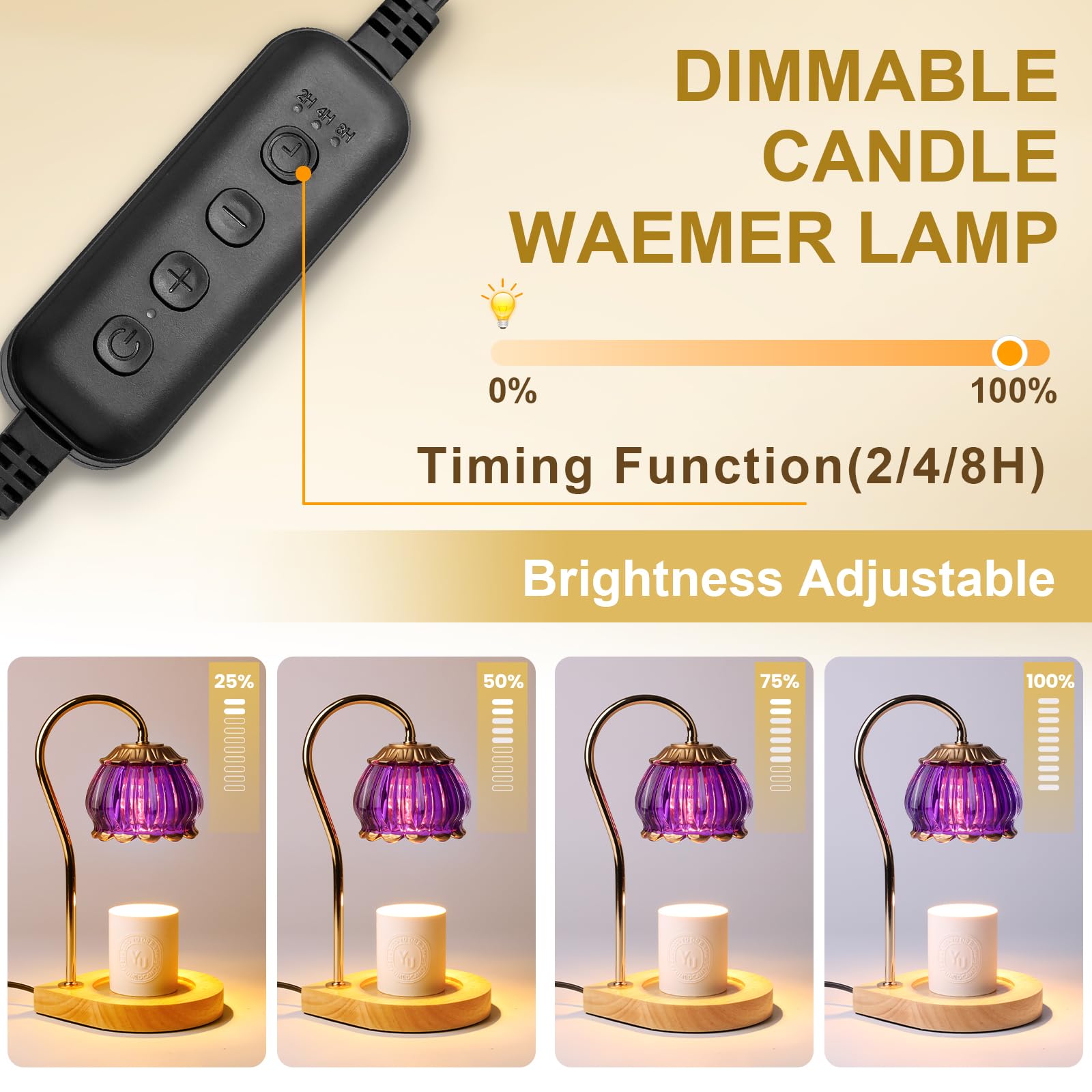 Electric Candle Warmer Lamp with Timer - Dimmable LED Lantern for Wax Melts & Fragrance Oils - Perfect for Home Decor, Gifts for Women, Housewarming - Ideal for Bedroom, Living Room, Bathroom (Purple)