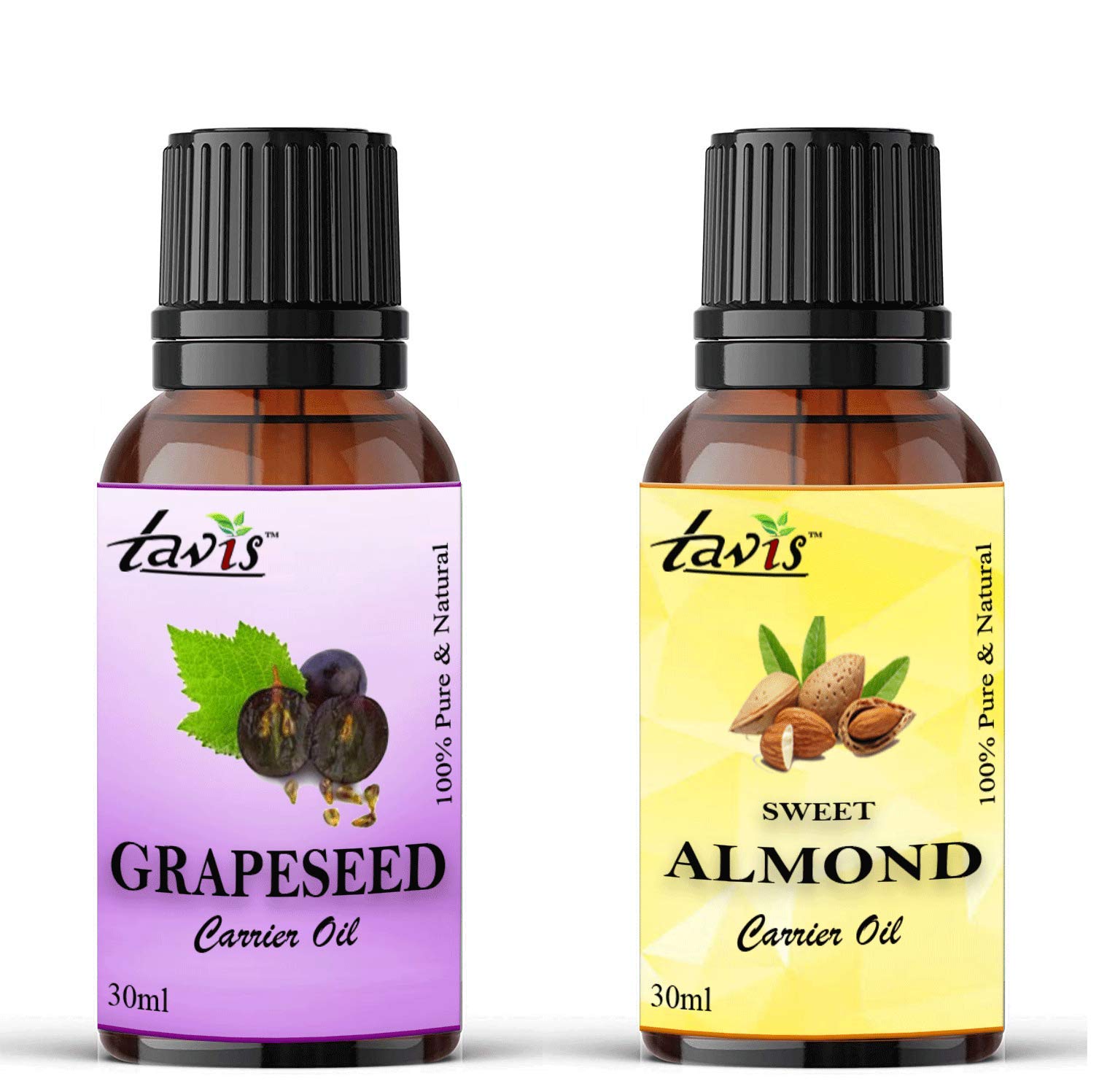 Organic Grapeseed Oil & Sweet Almond Oil - 60ml | Cold Pressed, Unrefined, Natural Moisturizer for Skin & Hair Care | Perfect for Massage, Aromatherapy & DIY Beauty Recipes