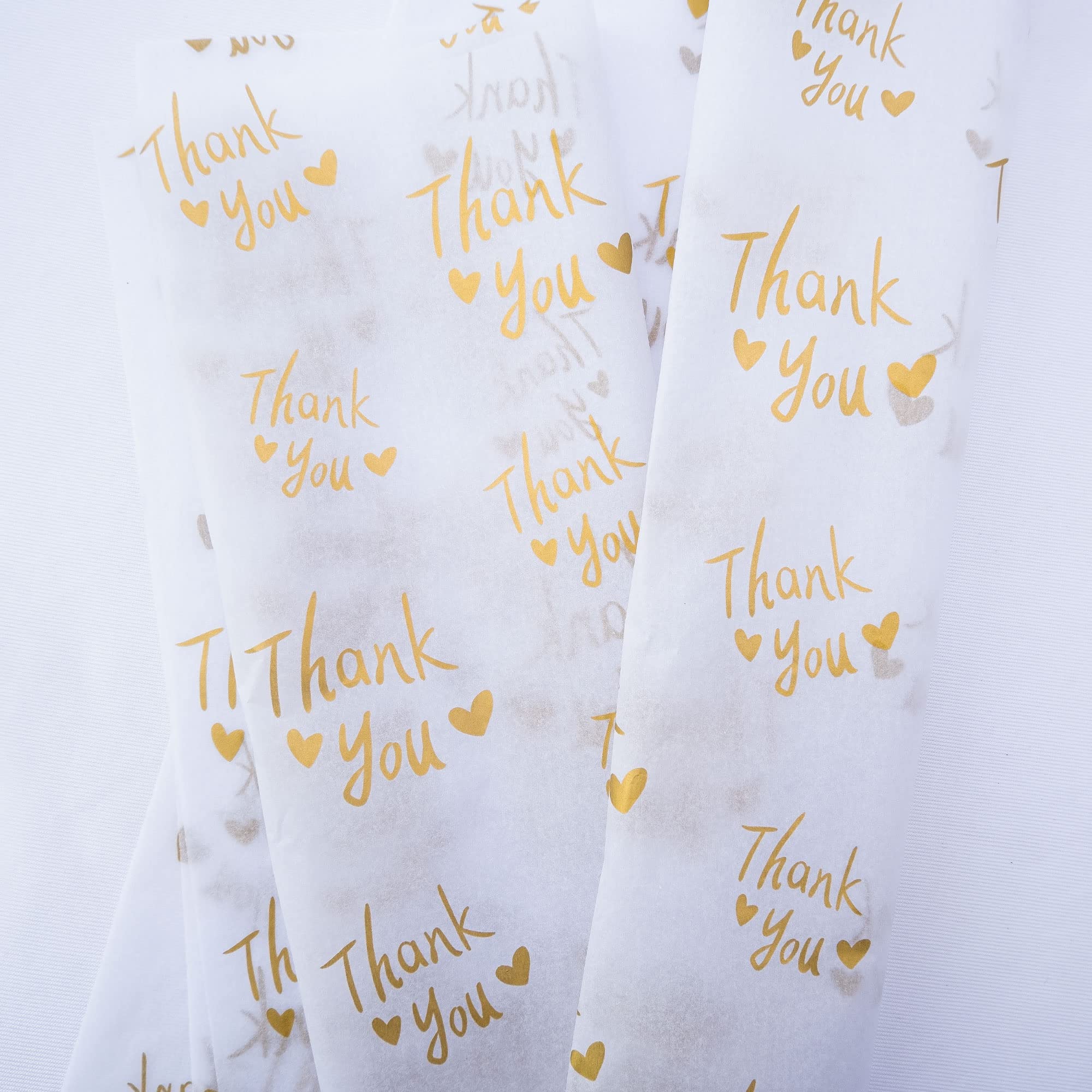 MR FIVE 100 Sheets White & Metallic Gold Thank You Tissue Paper Bulk Pack - 20