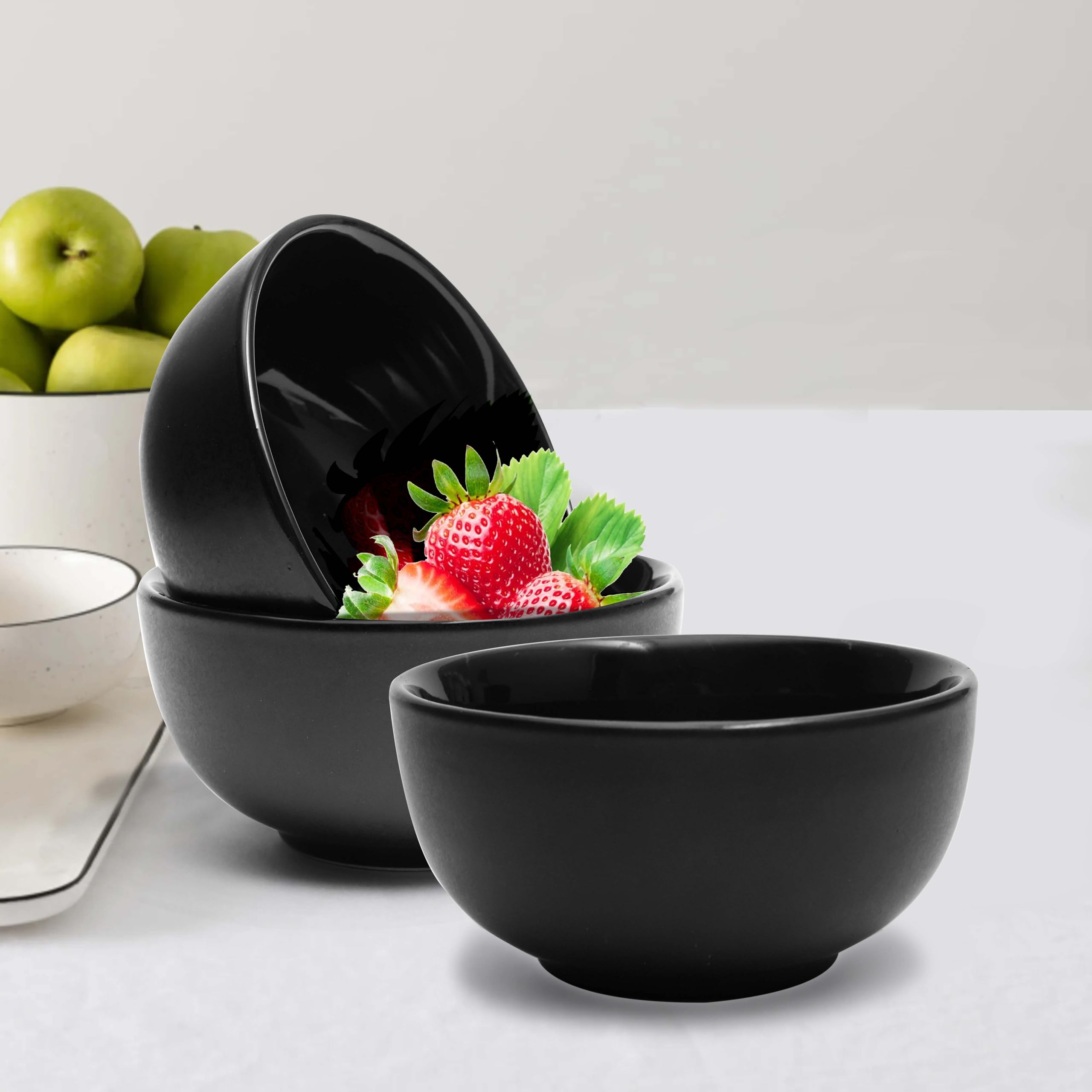 Lead-Free Peri-Clean Ceramic Soup Bowls Set of 2 (200ml, Black) - Pure Source India - Perfect for Soups, Salads & Desserts