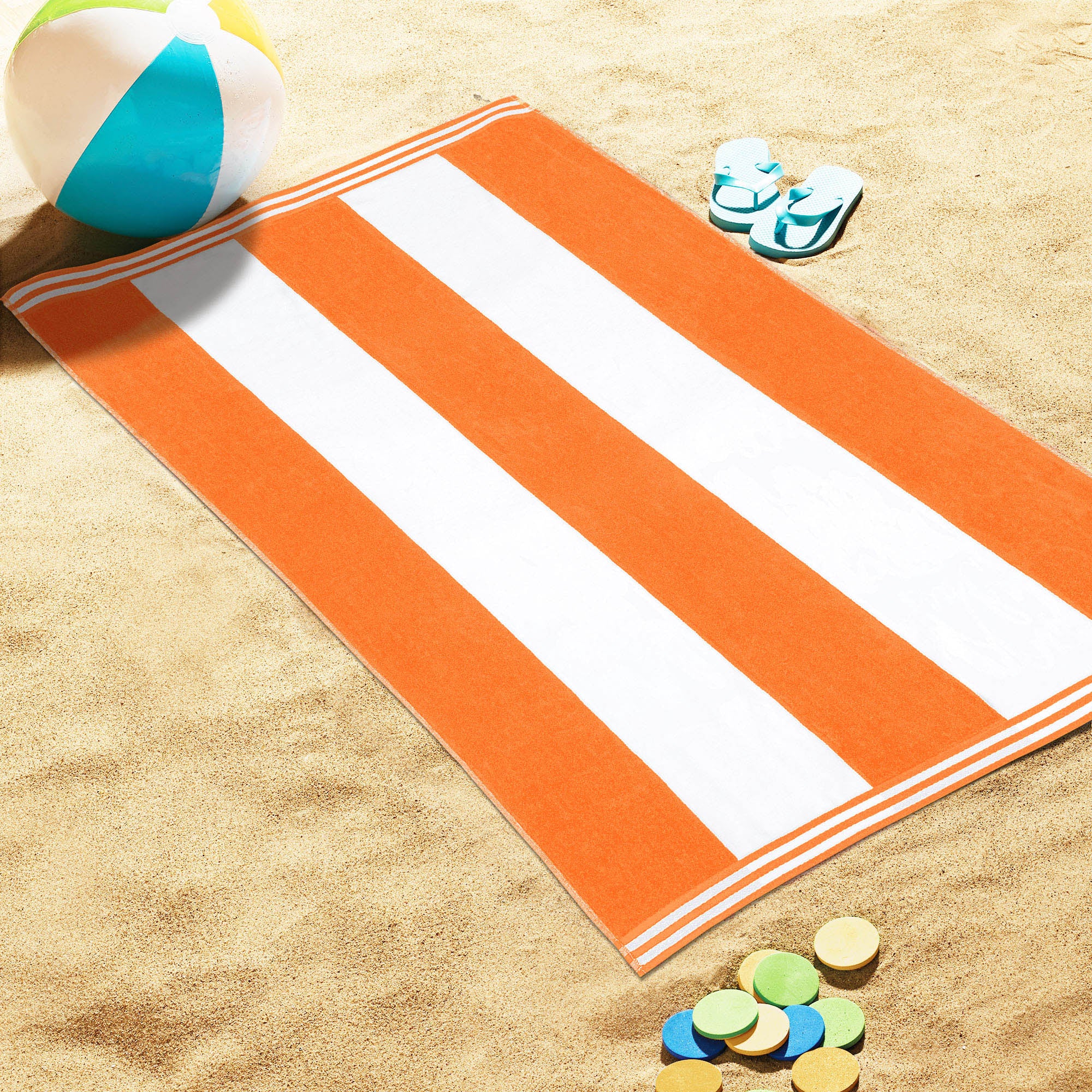 Premium Cabana Stripe Oversized Cotton Beach Towel Set of 2, 4, or 6 - Soft, Absorbent & Quick-Drying for Pool, Beach, Vacation & Spa Use