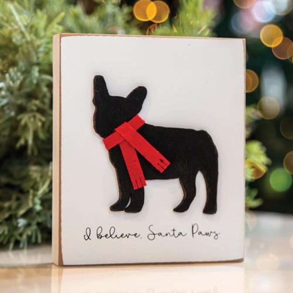 I Believe Santa Paws Frenchie Block - Christmas Dog Toy for French Bulldogs - Perfect for Holiday Playtime & Gift Giving
