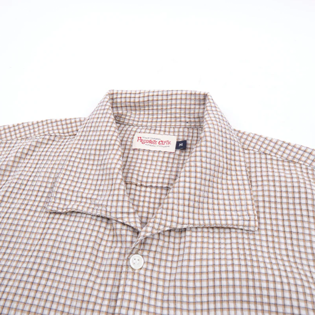 Freenote Cayucos Seersucker White Plaid Shirt - Men's Casual Button Down for Summer Beach & Outdoor Activities