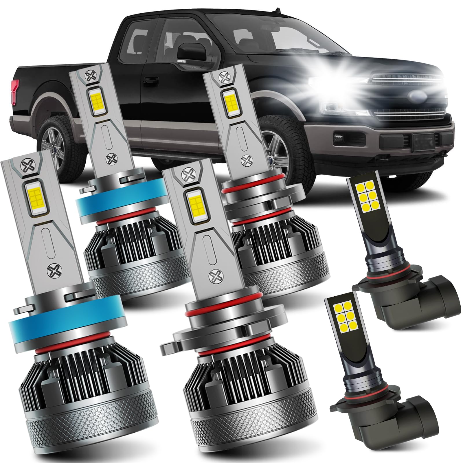 AWALITED LED Headlight Bulbs for 2015-2023 Ford F150 - High/Low Beam & Fog Light Combo Pack (6000K White, Super Bright, Plug-and-Play) - 6 Pack - Perfect for Night Driving & Off-Road Adventures