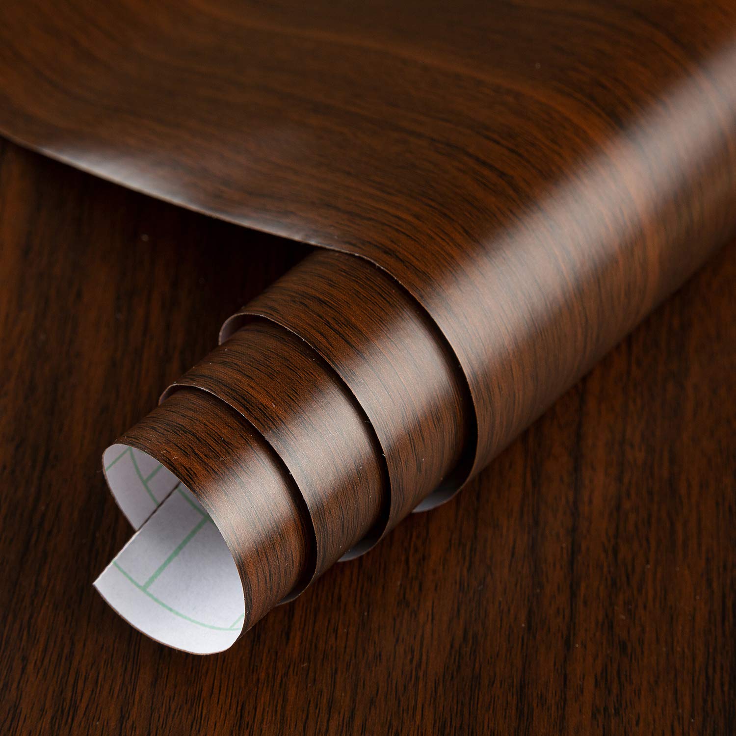 Dark Brown Walnut Wood Grain Peel and Stick Wallpaper - Waterproof Self-Adhesive Film for Kitchen Cabinets, Furniture, Tables, Floors & Shelves - Easy DIY Home Decoration & Surface Protection