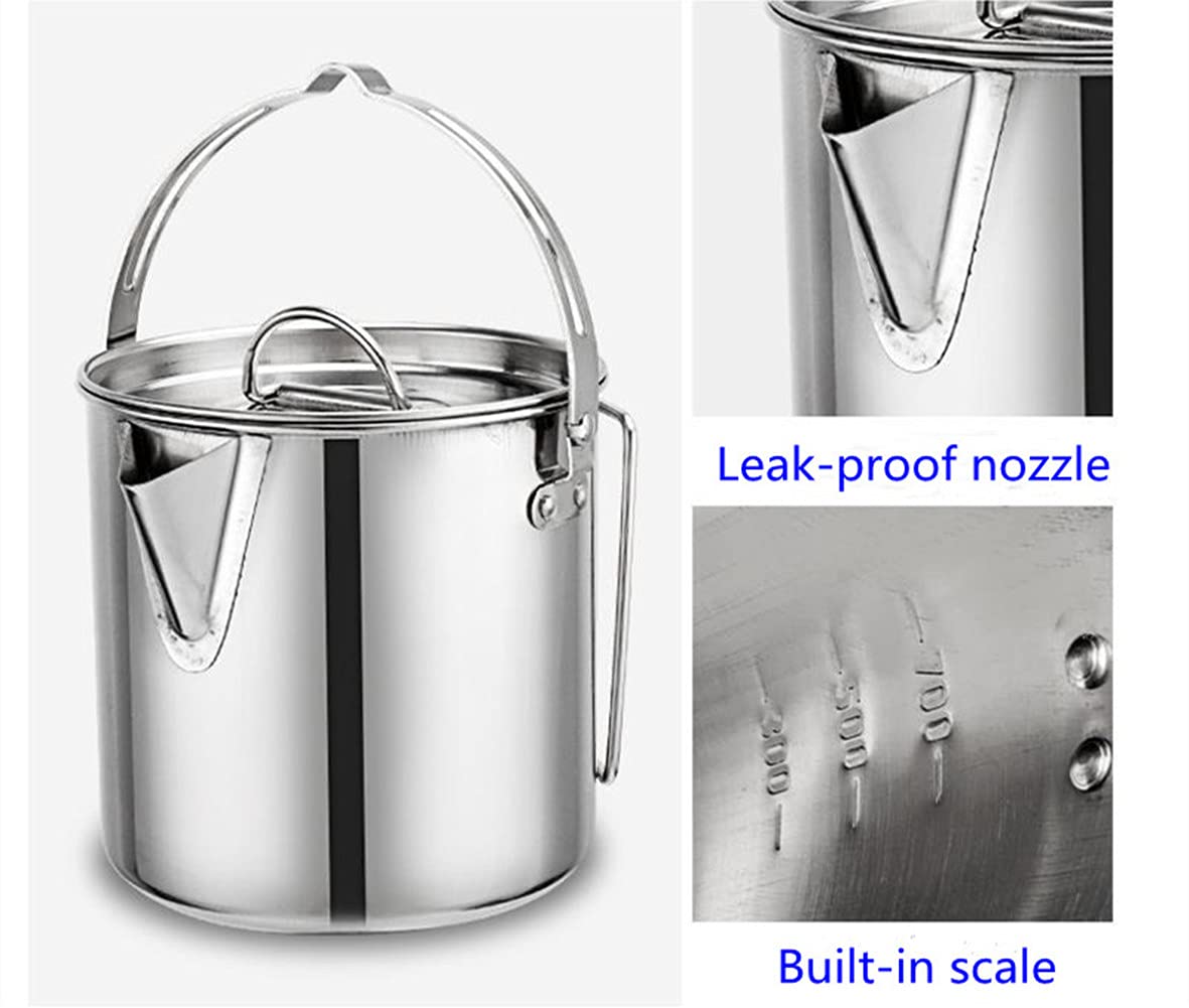 Stainless Steel Camping Kettle - 1.2L Outdoor Hanging Pot for Mountaineering, Picnics & Coffee Brewing | Portable Cookware for Backpacking, Hiking & Outdoor Adventures