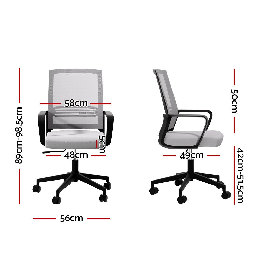 Ergonomic Mesh Office Chair - Adjustable Mid Back Computer Gaming Desk Chair for Work & Study - Grey - Perfect for Home Office, Gaming Setup & Workspace