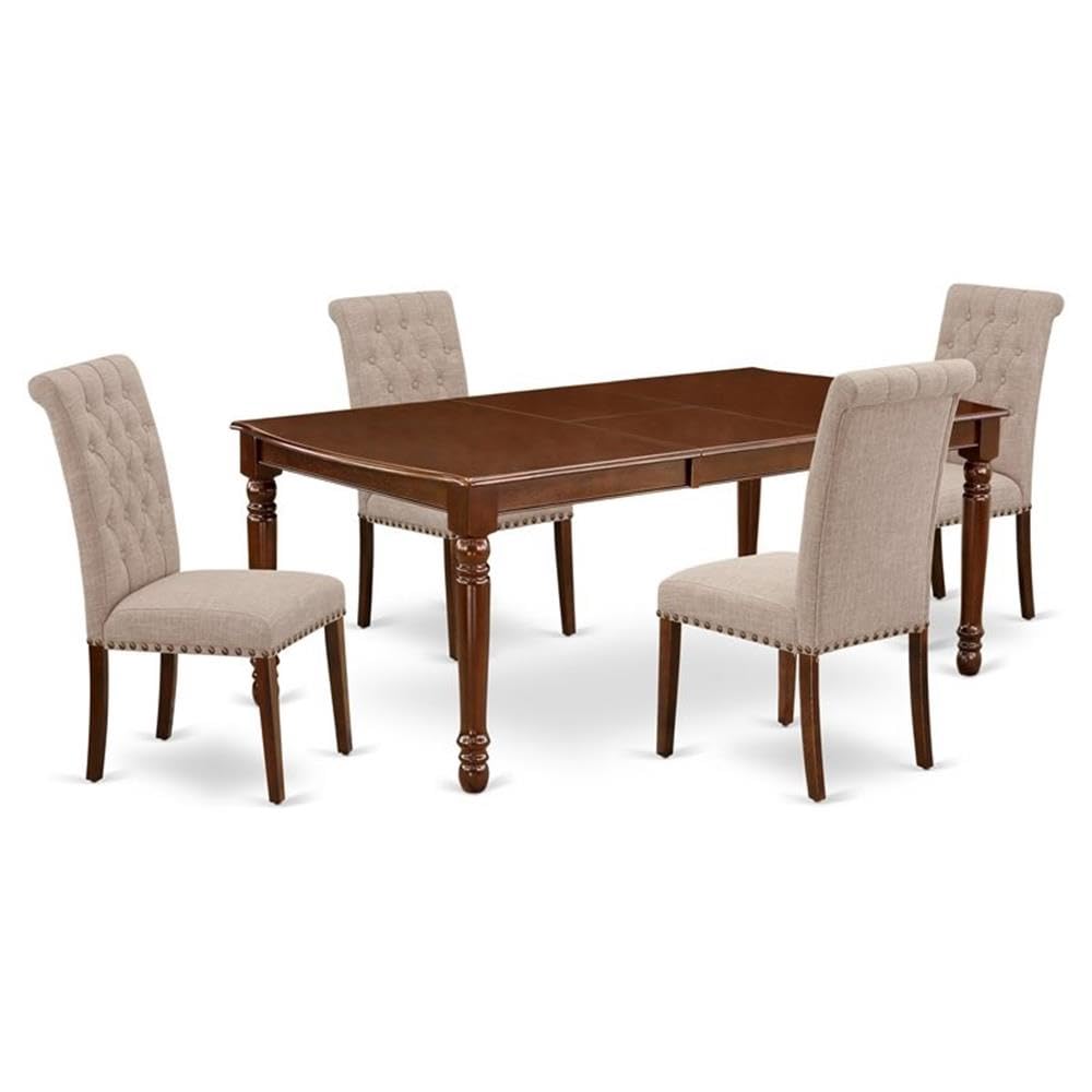 East West Furniture 5-Piece Kitchen Dining Set - 42x78 Inch Mahogany Rectangle Table with Butterfly Leaf & 4 Light Tan Linen Parsons Chairs | Perfect for Small Space Dining Rooms, Breakfast Nooks & Family Gatherings