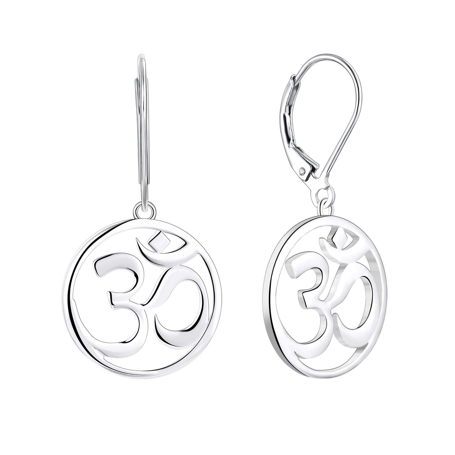 JO WISDOM 925 Sterling Silver OM Earrings - Leverback Drop Dangle Earrings for Women, Yoga & Meditation Jewelry, Spiritual Gift for Her