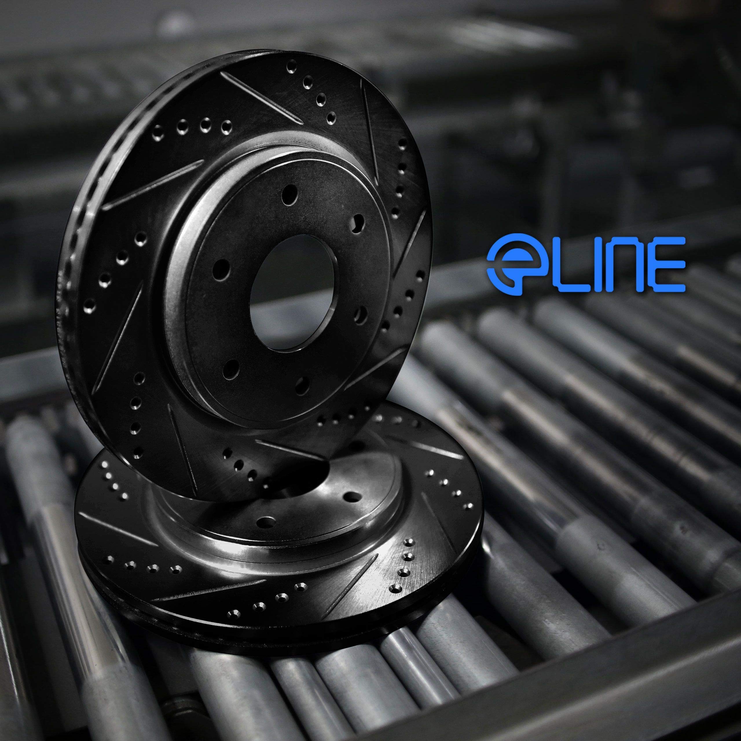 1995-2004 Ford E-250/E-350 Econoline Club Wagon & F-150/F-250/F-350 Brake Rotors - R1 Concepts Cross Drilled & Slotted Front Brake Rotors (Black Zinc Coated) for Improved Stopping Power - Perfect for Towing, Hauling & Performance Driving