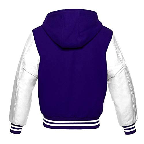 Premium Wool Varsity Hoodie Jacket with Genuine White Leather Sleeves - Baseball Letterman Bomber School Style for Men & Women | Perfect for Sports, Casual Wear & School Events