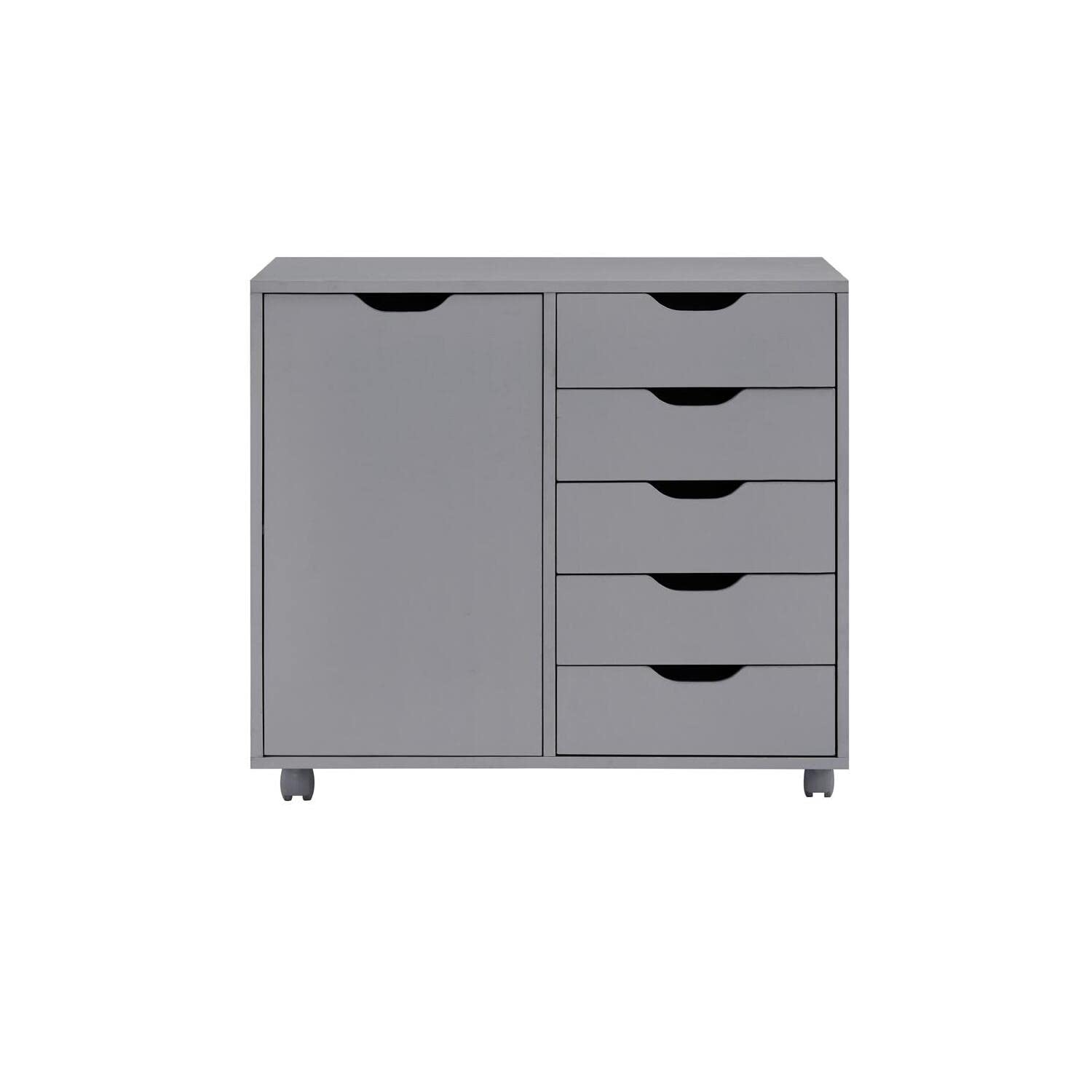 Naomi Home 5-Drawer Dresser for Bedroom - Tall Storage Cabinet with Wheels, Shelves for Closet & Makeup Organization, 180 lbs Capacity, Gray - Perfect for Small Spaces & Modern Bedroom Decor