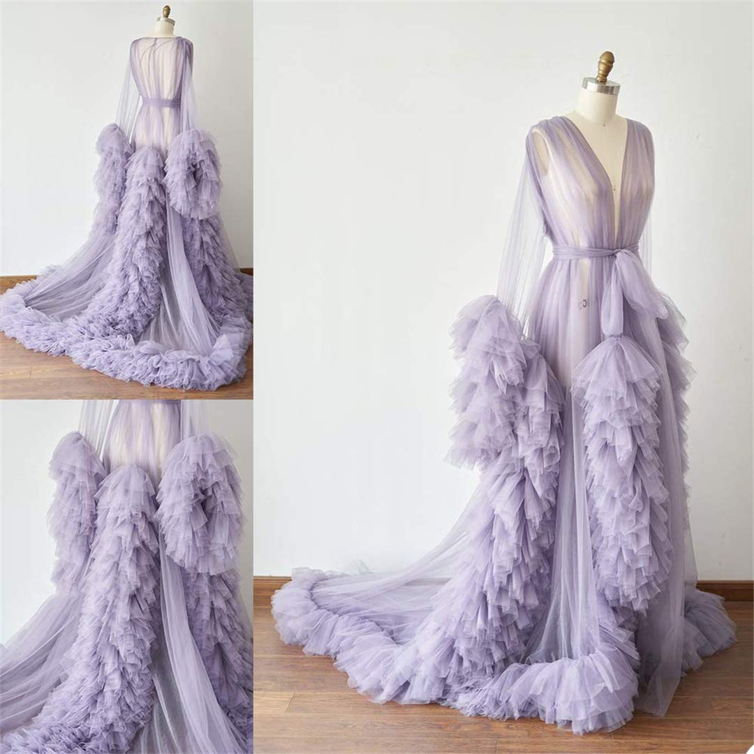 Elegant Tulle Robe - Long Lingerie Bridal Gown, Puffy Nightgown for Wedding, Boudoir Photoshoot & Romantic Occasions