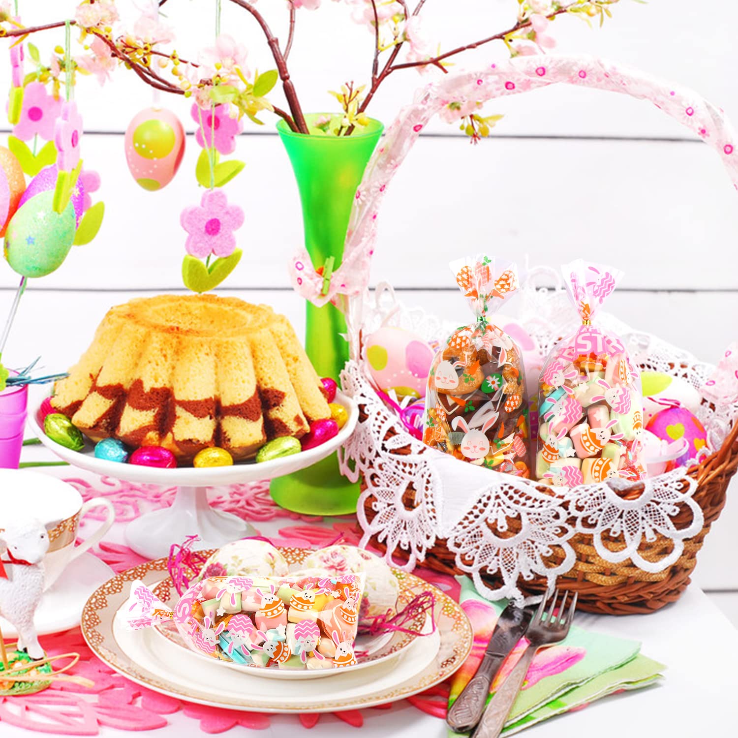 LOKIPA Easter Cellophane Treat Bags - 120pcs Assorted Styles with Ties for Candy, Gifts & Party Favors - Perfect for Easter Celebrations, Classroom Treats & Holiday Goodie Bags