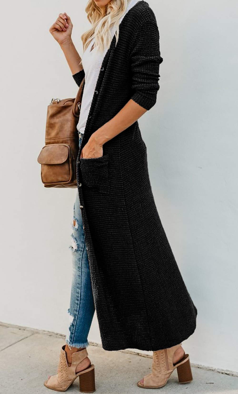 HZSONNE Women's Boho Long Sleeve Cardigan - Casual Button Down Knit Sweater with Front Pockets | Perfect for Fall Layering, Office Wear & Cozy Outfits