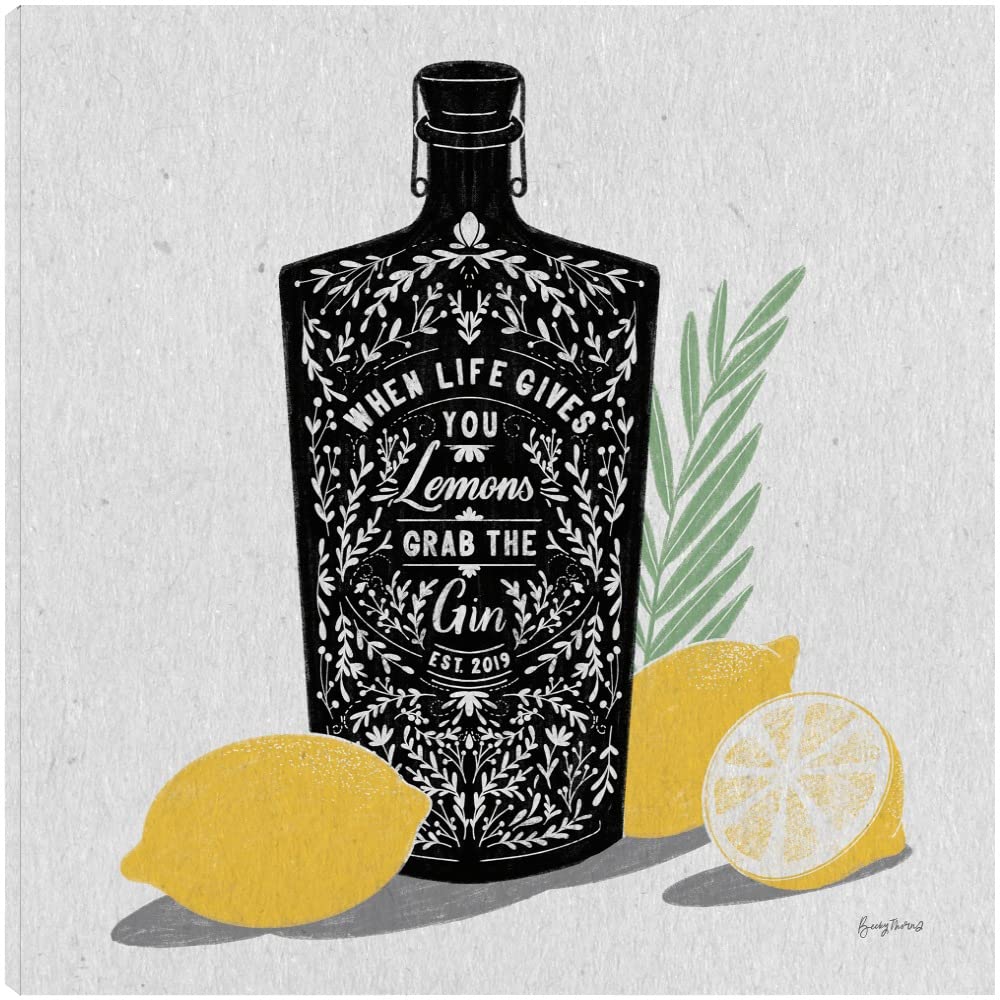 Becky Thorns Fruity Spirits Gin Fine Art Canvas Wall Decor - 37x37 Inches Ready to Hang - Perfect for Living Room, Bedroom, Bathroom, Kitchen, Office, Bar & Dining Room - Elegant Home & Commercial Decor
