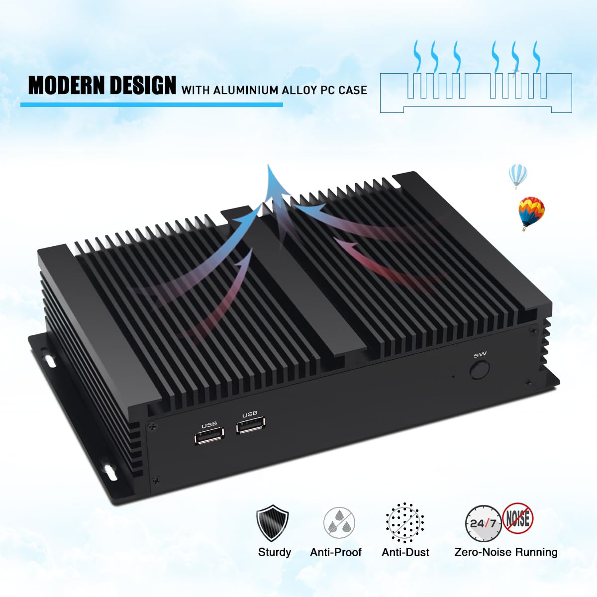 WEIDIAN Fanless Mini PC - Intel Core i5, 8GB RAM, 128GB SSD, Dual LAN, Bluetooth 4.0, HD/VGA Ports, Windows 10 Pro - Ultra-Silent Compact Desktop Computer for Home Office, Digital Signage & Media Center