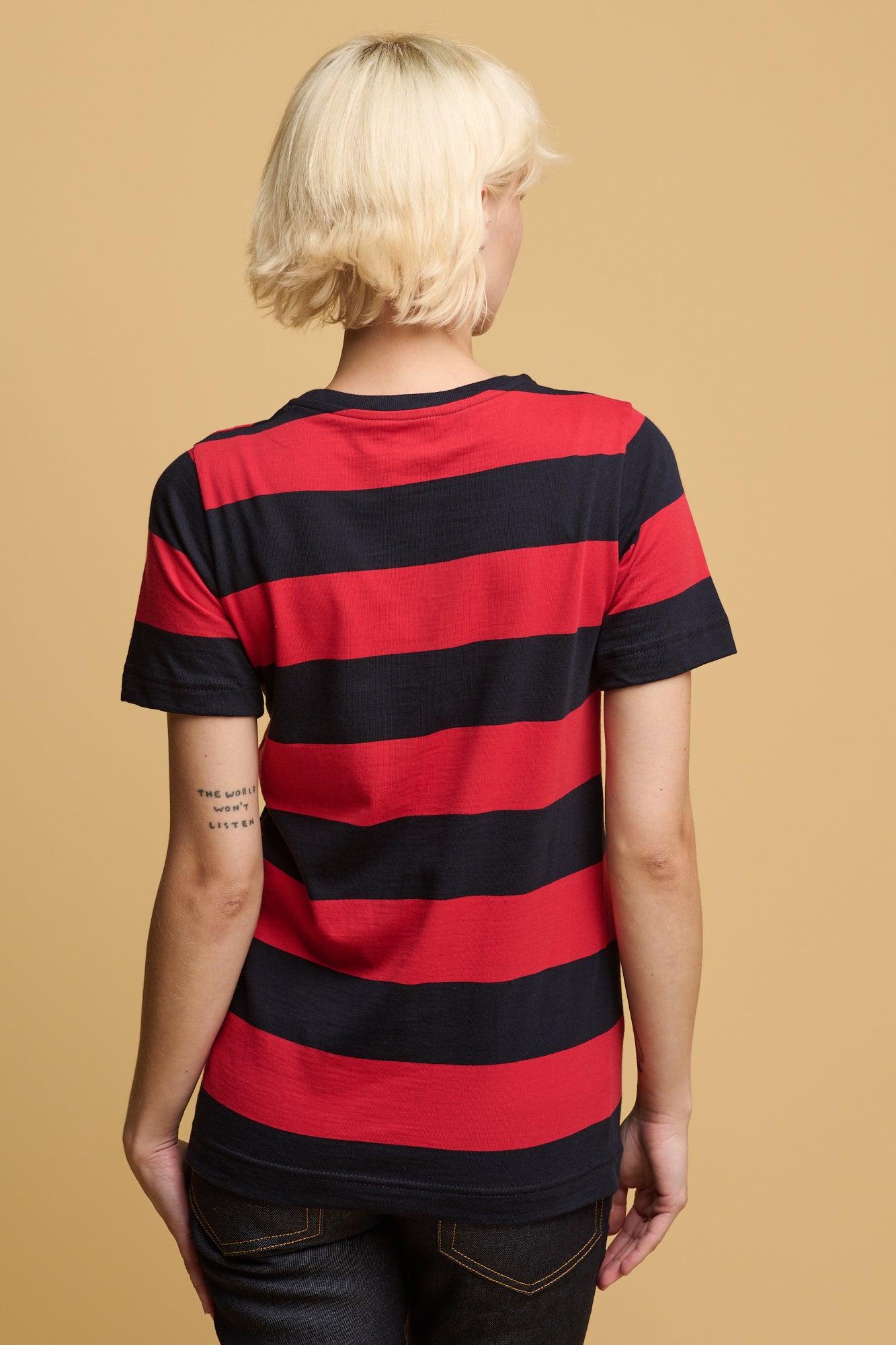 Women's Wide Stripe Short Sleeve T-Shirt - Red & Navy Casual Tee for Summer Outfits, Beach Wear, and Everyday Comfort