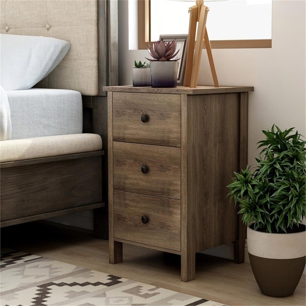 Furniture of America Daena Rustic Wood 3-Drawer Nightstand in Distressed Walnut - Vintage Bedside Table for Bedroom, Living Room & Guest Room
