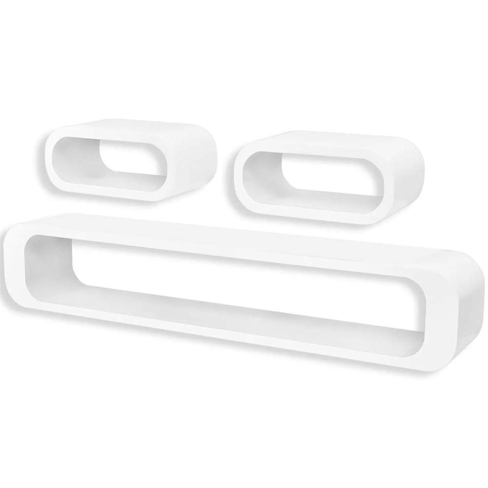 BLUECC Floating Shelves Set of 3 - White MDF Wall Shelves for Books, DVDs & Home Decor - Modern Display Cubes for Living Room, Bedroom & Office Storage