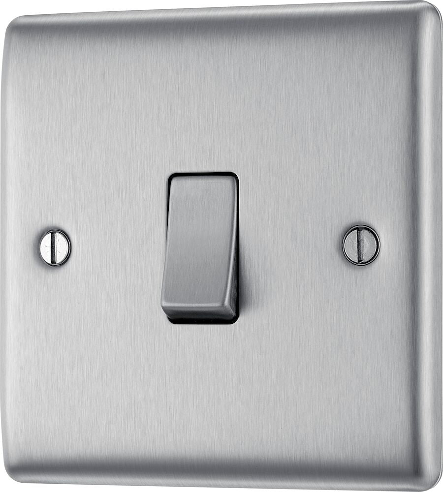 BG Nexus Metal Brushed Steel 1 Gang 2 Way Light Switch NBS12 - Perfect for Modern Home and Office Lighting Control