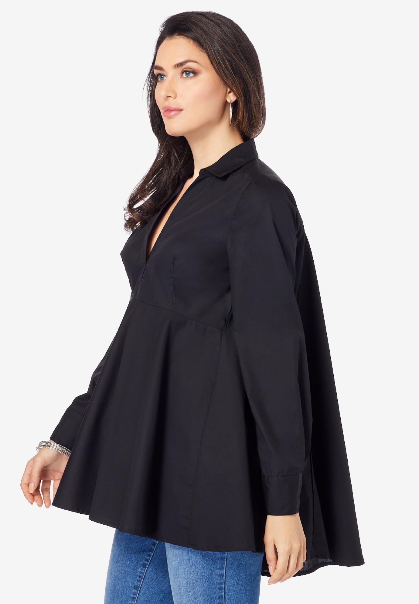 Roaman's Women's Plus Size Poplin Swing Tunic Top - Flowy Casual Blouse for Work, Date Night & Summer Outfits