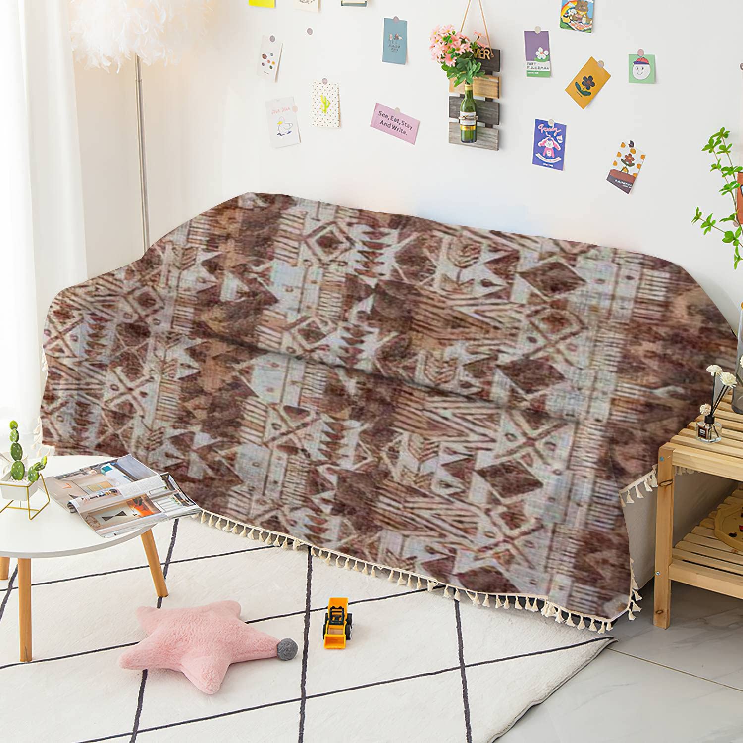 African Kente Print Sofa Cover - Traditional Ghanaian Fabric Washable Slipcover for Couch, Furniture Protector with Native American Design | Perfect for Living Room, Bedroom & Pet-Friendly Homes