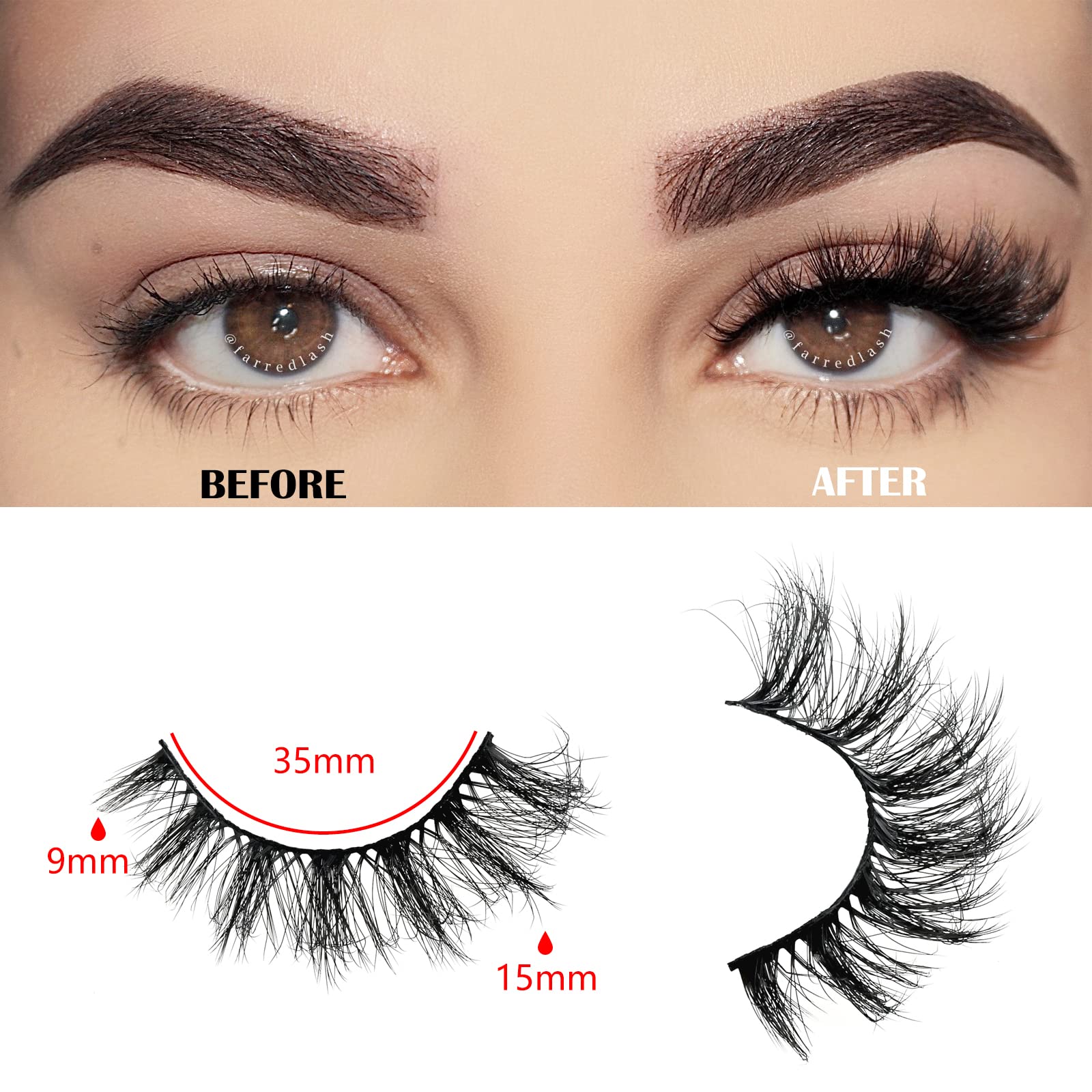 FARRED Natural Short False Eyelashes - 10 Pairs Wispy Mink Lashes for Fluffy Volume & Natural Look | Cruelty-Free Fake Eyelash Strips for Daily Wear, Party & Special Occasions