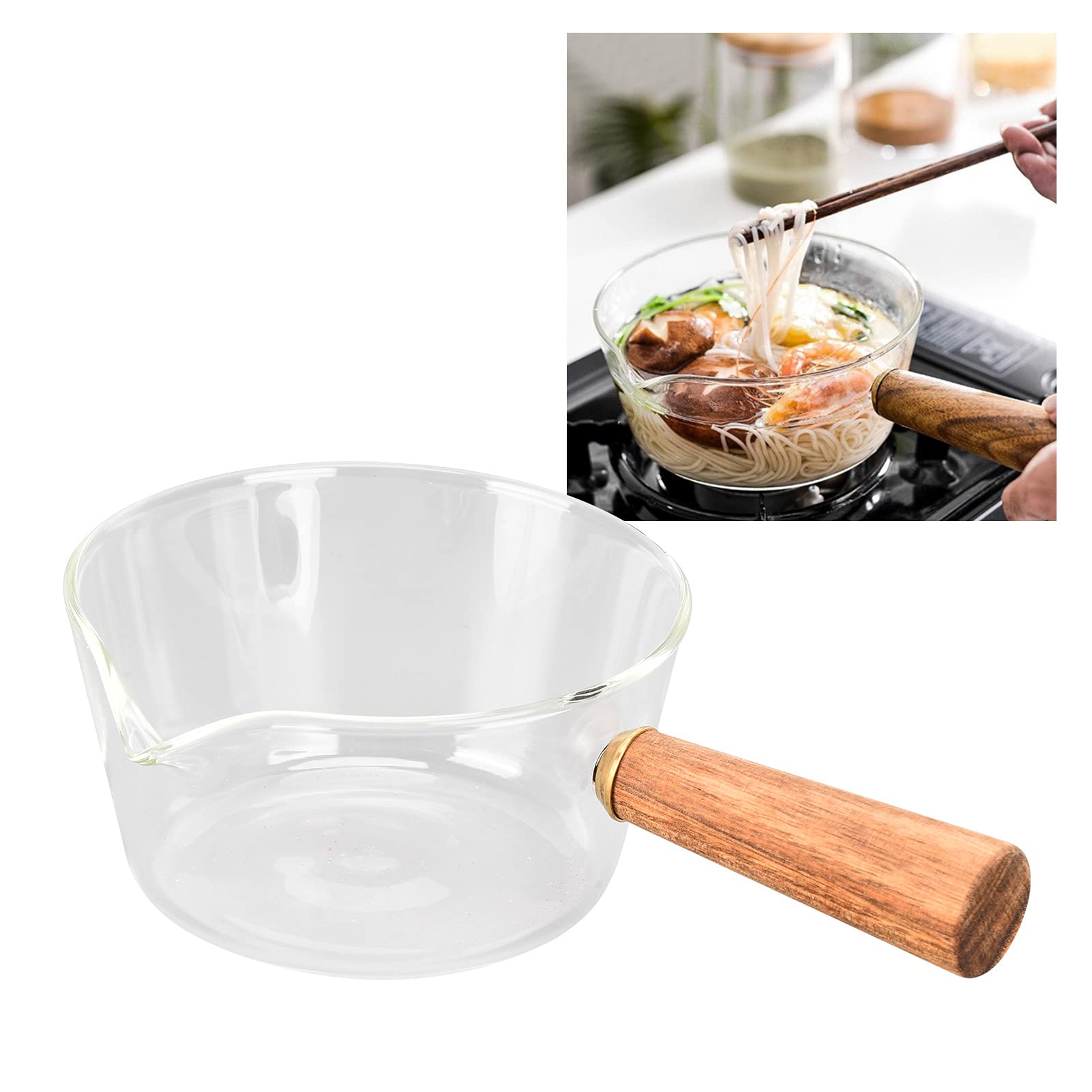 Alvinlite Nonstick Glass Sauce Pan - 400ml Milk Pot with Lid, Heat-Resistant Cooking Pot for Kitchen, Perfect for Boiling Milk, Making Sauces, and Serving Beverages