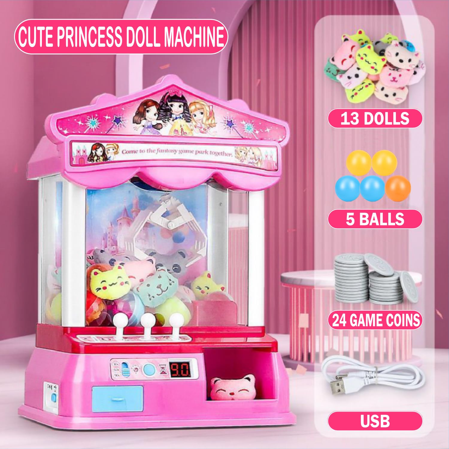 **Pink Princess Claw Machine Toy for Kids - Fun Arcade Game for Girls Ages 3-10 | Perfect for Birthday Gifts, Party Favors & Indoor Play**