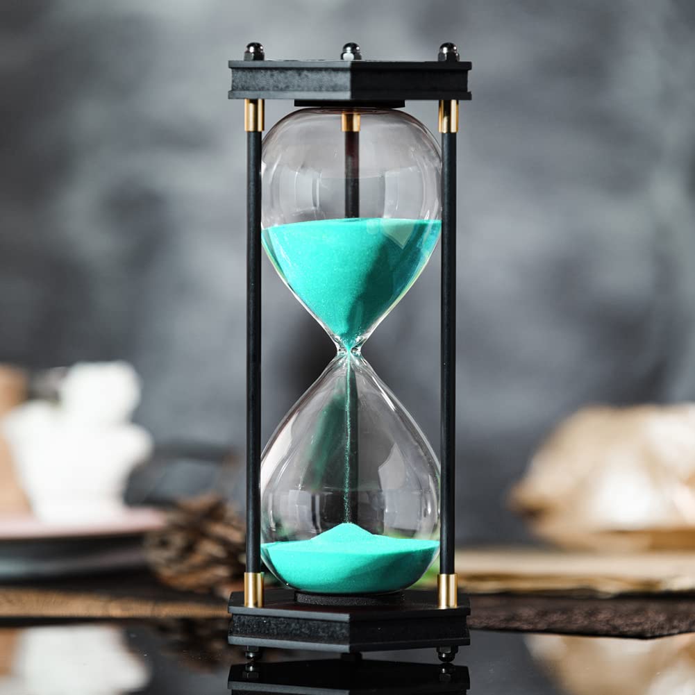 60 Minute Large Hourglass Timer - Decorative Hexagon Frame Sandglass with Green Sand for Home Office Decor, Meditation, and Kitchen Cooking