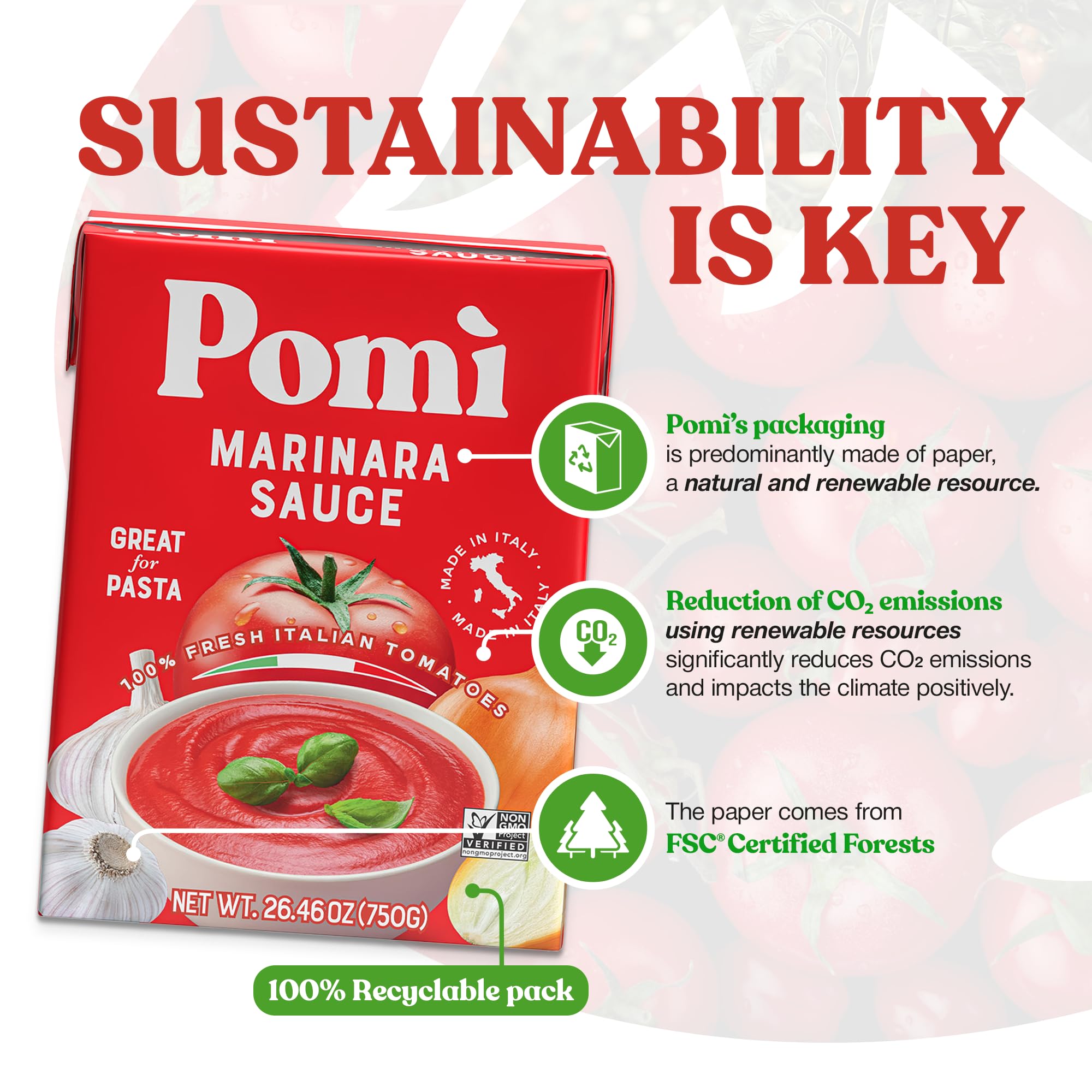 Pomì Marinara Sauce 26.46oz (Pack of 12) - Authentic Italian Tomato Sauce - Non-GMO, Gluten-Free, No Salt Added - Made with 100% Fresh Italian Tomatoes - Perfect for Pasta, Pizza & Italian Cooking - No Additives or Preservatives - Creamy & Velvety Texture