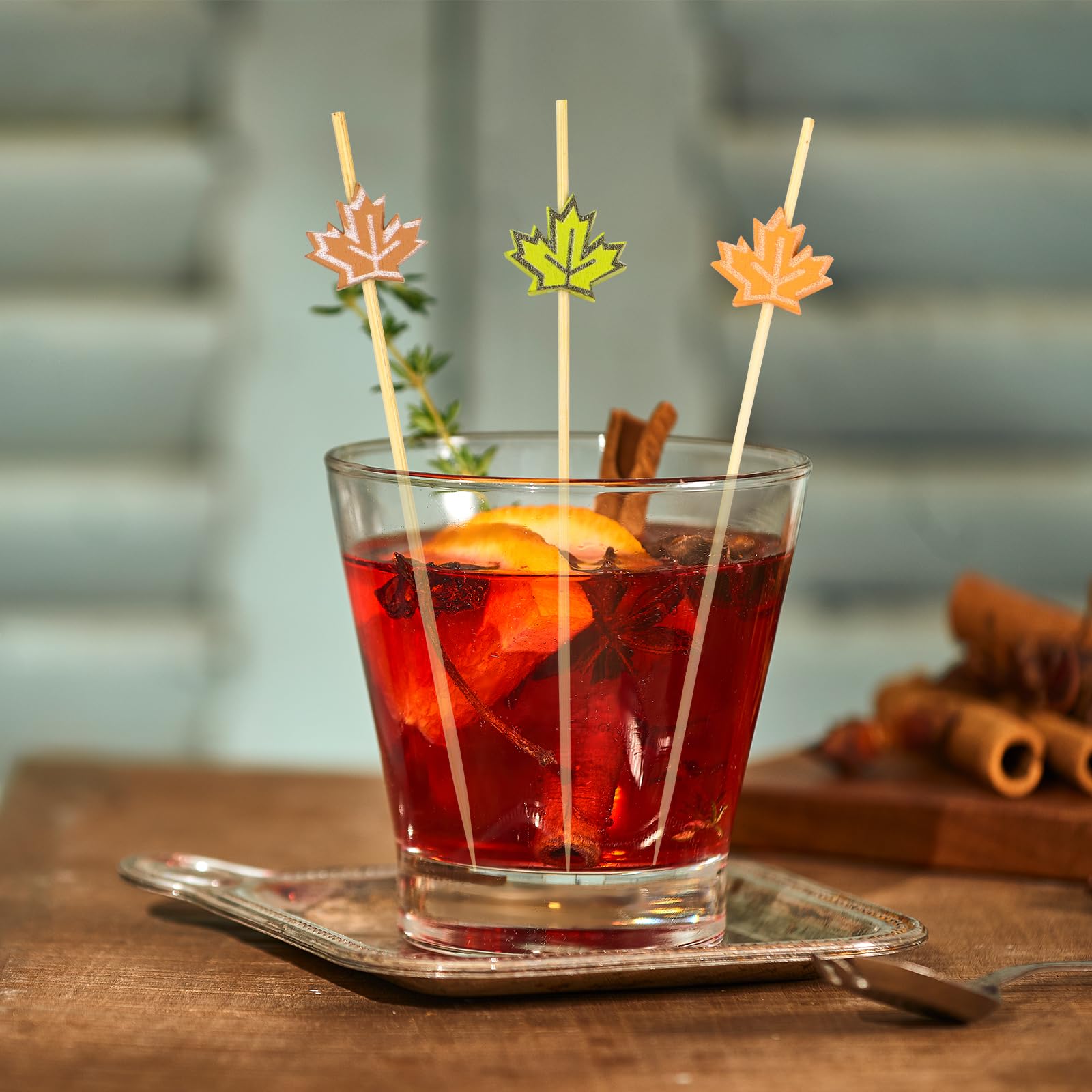 100PCS Fall Cocktail Picks 4.7 Inch - Decorative Bamboo Toothpicks with Autumn Leaves, Pumpkins & Acorns Designs for Thanksgiving Party, Appetizers, Fruit Skewers & Drink Decorations - Perfect for Seasonal Gatherings, Holiday Tablescapes and DIY Crafts