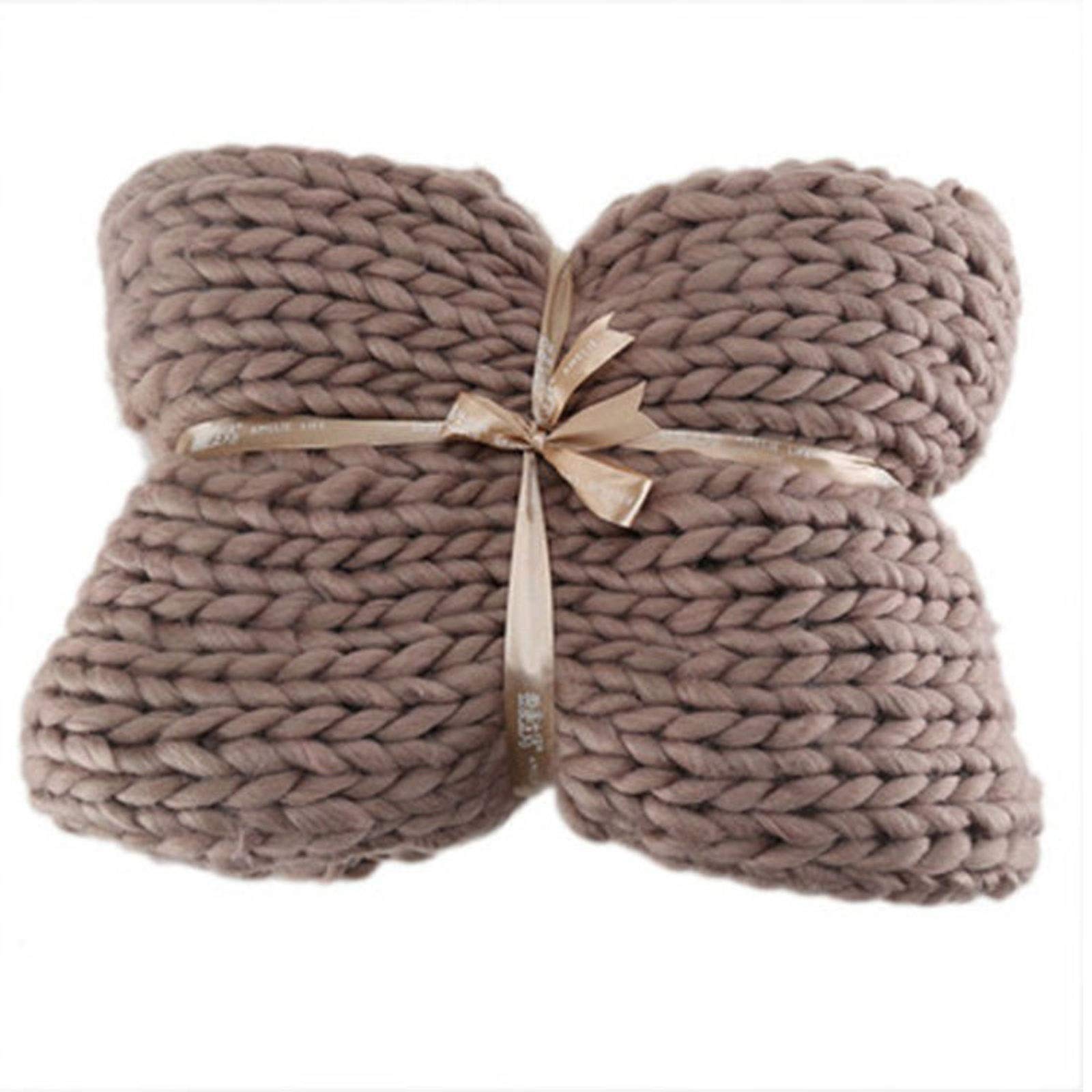 Chunky Knit Throw Blanket - Soft Handwoven Bulky Yarn Blanket for Couch, Bed & Pet - 120x150cm (47x59inch) Brown - Cozy Winter Home Decor for Living Room, Bedroom & Nursery