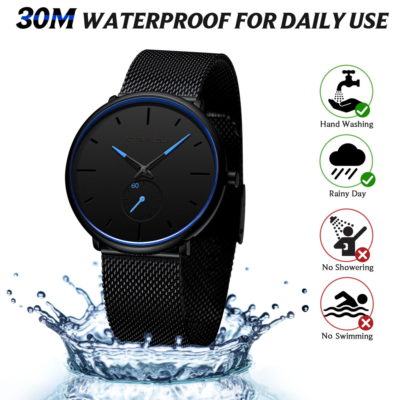 Ultra-Thin Minimalist Waterproof Men's Watch - Stainless Steel Mesh Band Dress Watch for Men & Women | Perfect for Business, Casual & Formal Occasions
