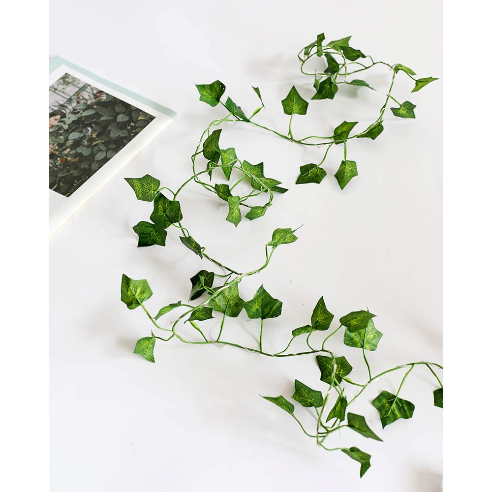 NEWCOMDIGI 4-Pack 2M 20 LED Battery Operated Fairy String Lights with Artificial Ivy Vine - Green Leaf Garland for Wedding, Party, Home Wall Decor - Indoor & Outdoor Hanging Decorations for Garden, Patio, Balcony