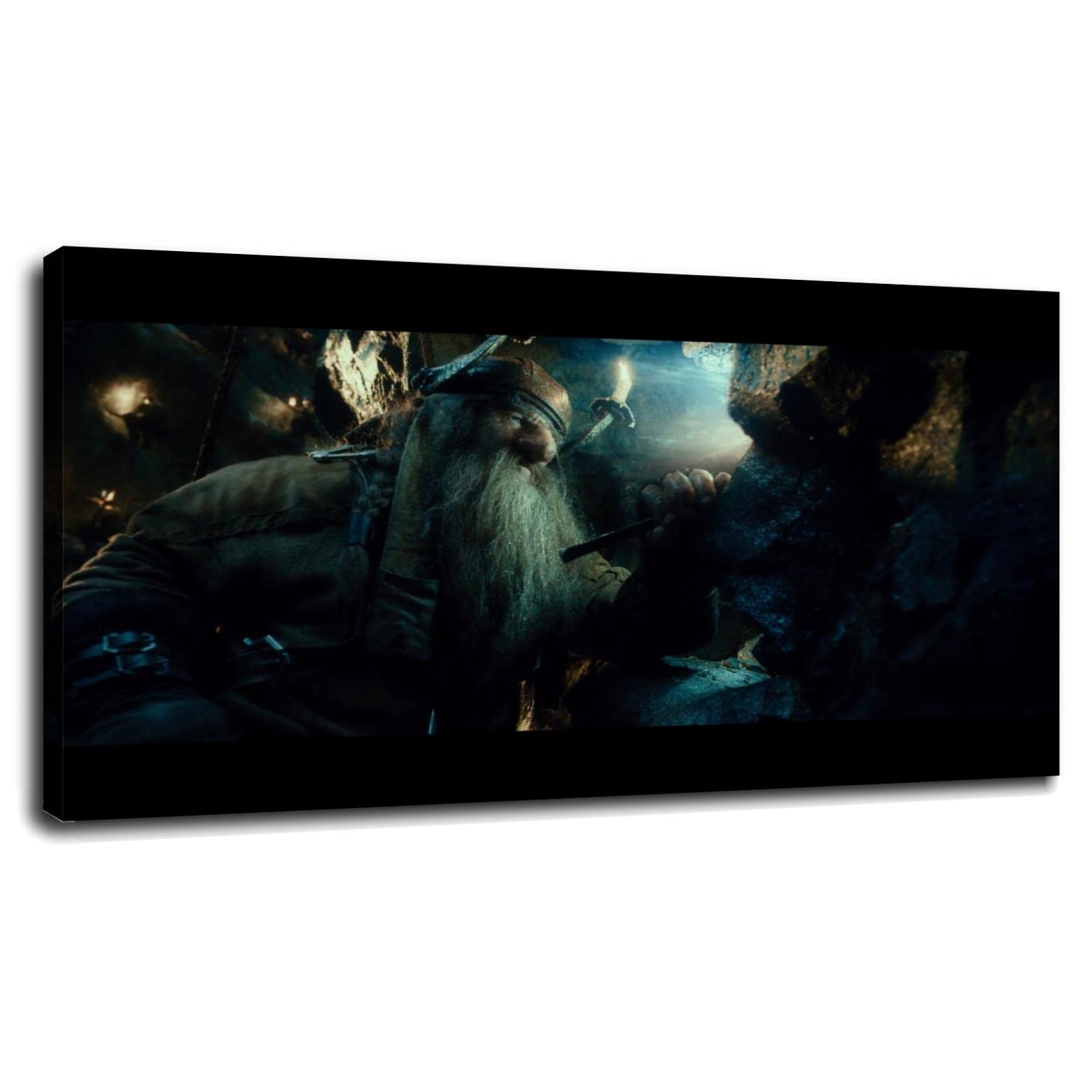 Lord of the Rings Canvas Print - The Hobbit Dwarf An Unexpected Journey Movie Poster Wall Art 42x24 Inch Framed for Home, Office, Bedroom Decor | Fantasy Gift for Movie Fans & Tolkien Lovers