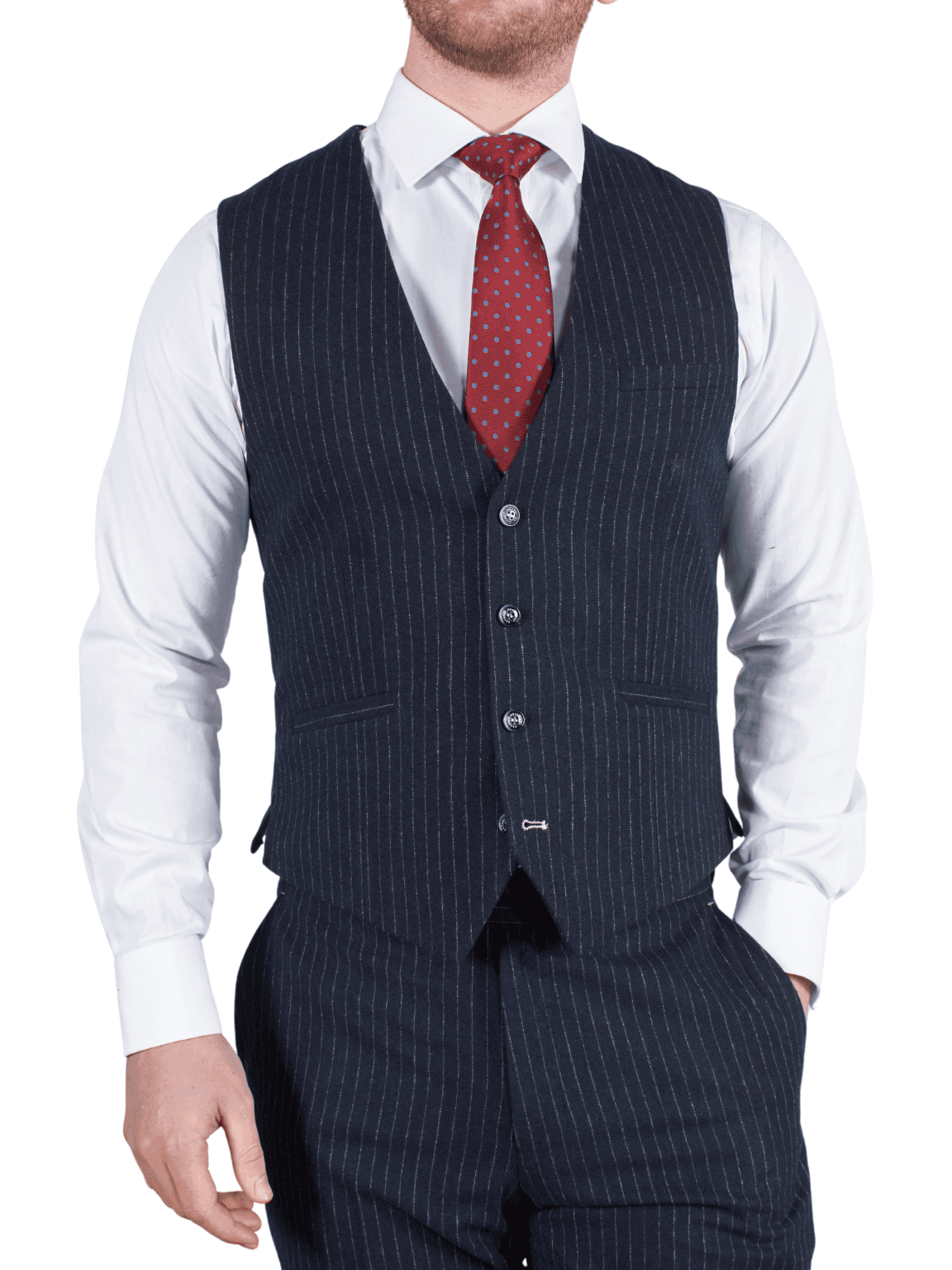 Cavani Lopez Men's Navy Pin Stripe Dress Pants - Slim Fit Formal Trousers for Business, Office & Wedding Attire