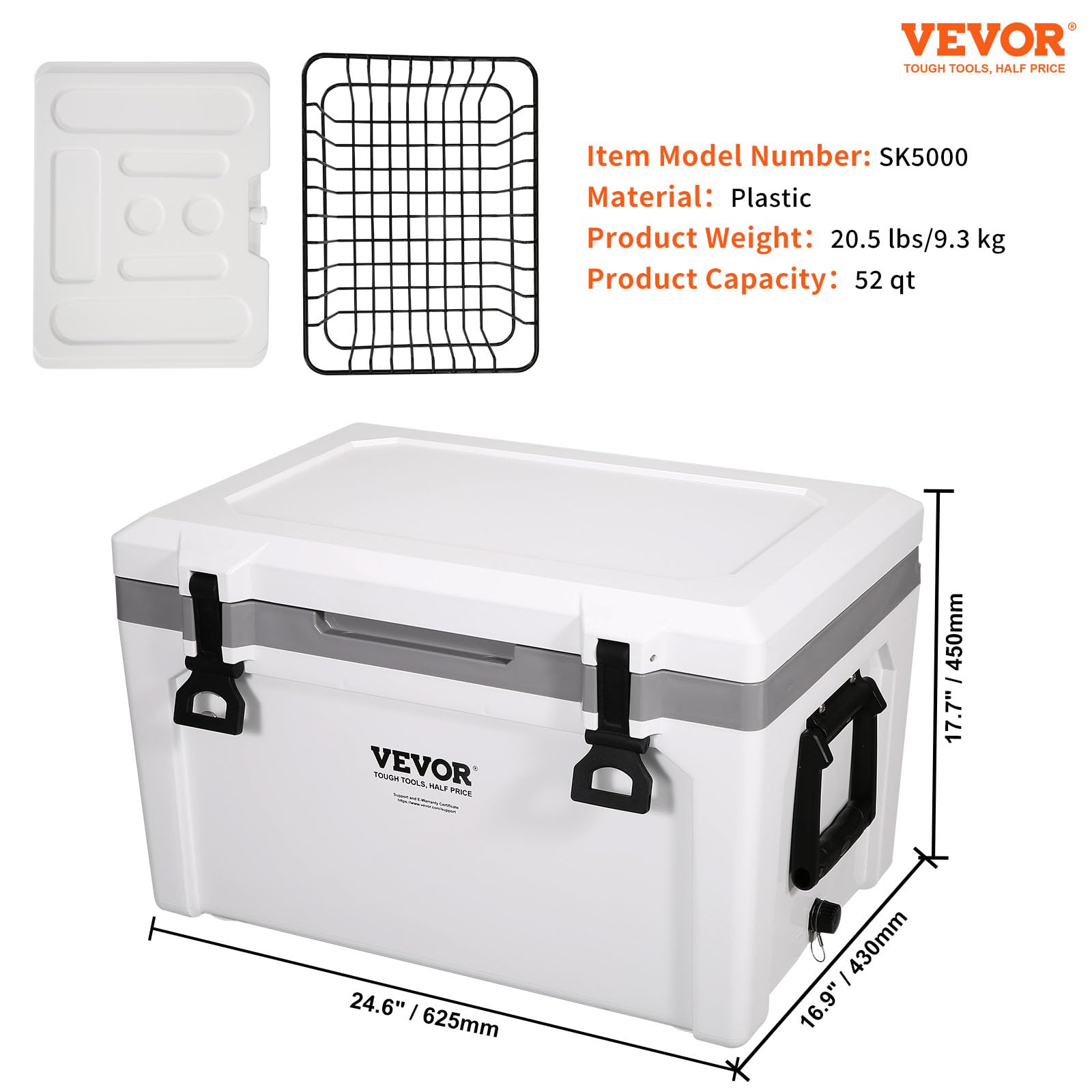 VEVOR 52 Quart Insulated Portable Cooler - Heavy Duty Ice Chest for Camping, Beach, Picnics & Outdoor Adventures | Holds 50 Cans with 6-Day Ice Retention | Perfect for Tailgating, Fishing Trips & Road Trips