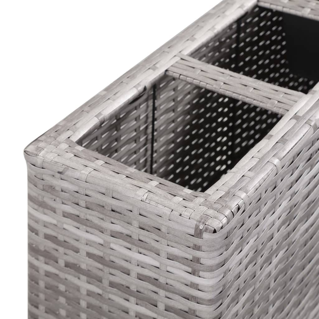 Outdoor Garden Raised Bed with 4 Plastic Pots - Gray Poly Rattan Weather-Resistant Planter with Wheels for Patio, Balcony & Backyard Decor