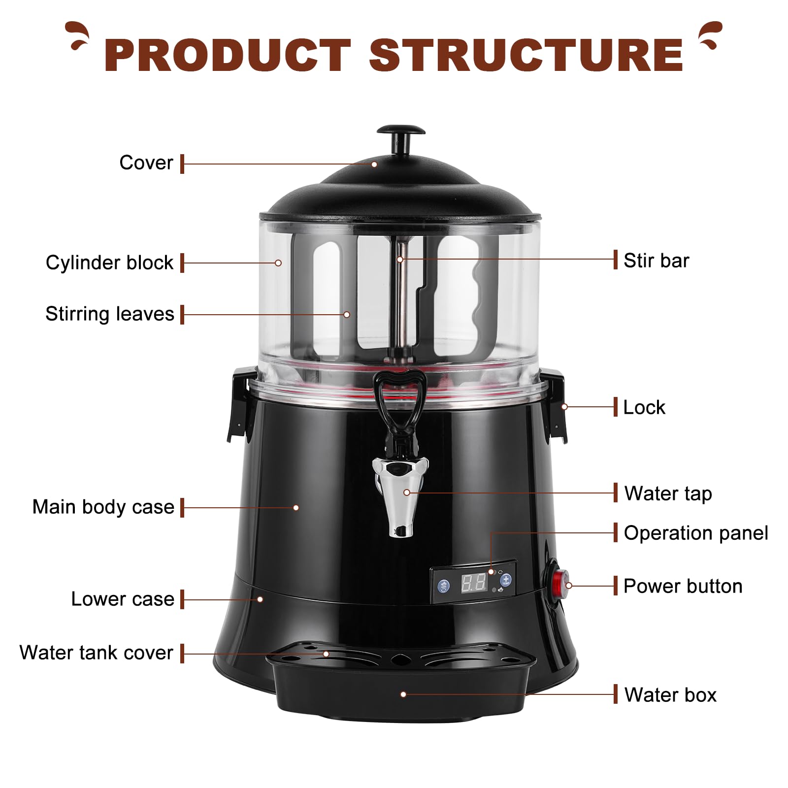 YUCHENGTECH 5L Commercial Hot Chocolate Maker Machine - Upgraded Hot Chocolate Dispenser & Warmer for Chocolate, Coffee, Milk Tea - CE Certified 100-120V (5L) - Perfect for Cafes, Restaurants & Catering Events