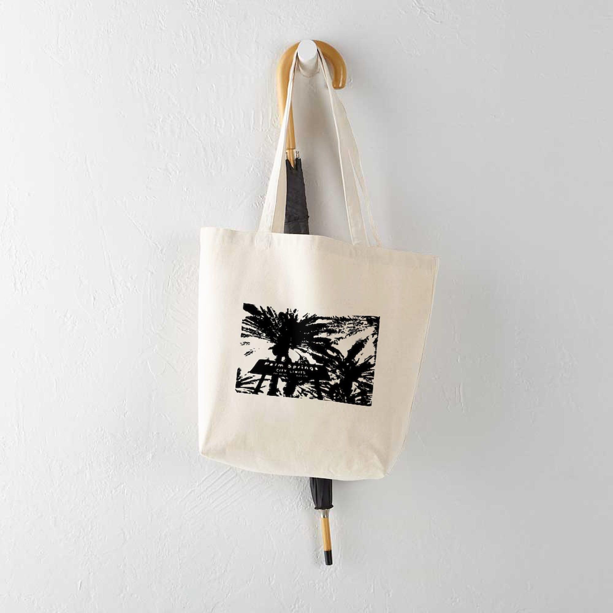 Palm Springs Sign Tote Bag - Black & White Natural Canvas Reusable Shopping Bag for Groceries, Beach, Work & Travel